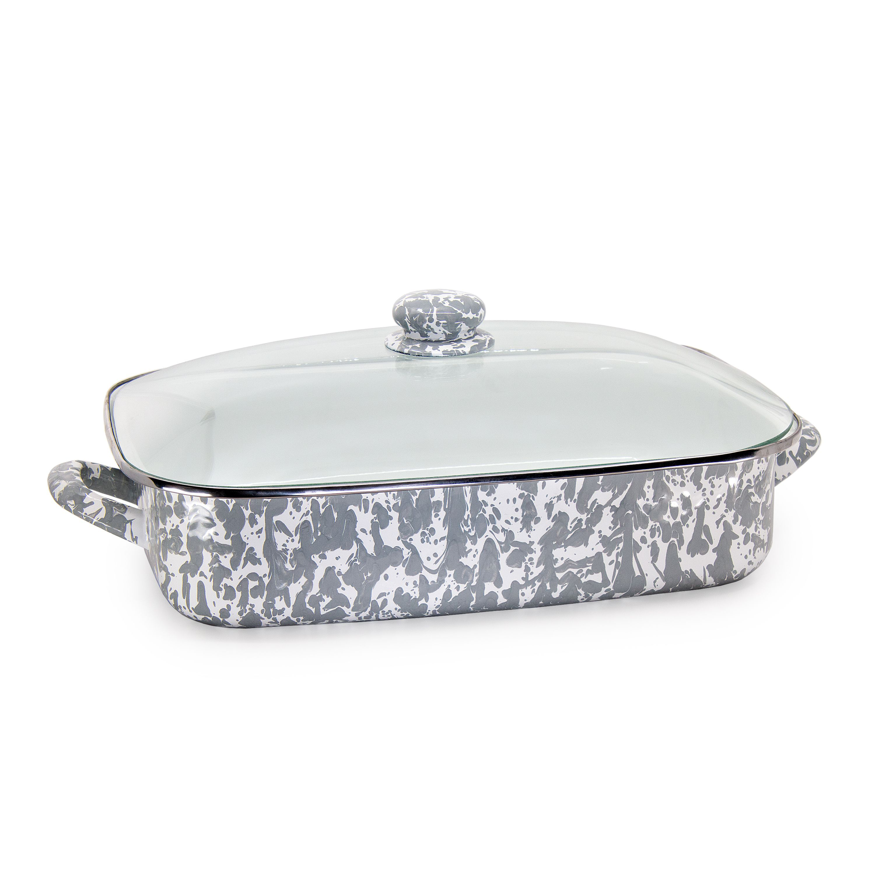 Golden Rabbit Grey Swirl Enamelware Collection Roasting Pan with Lid