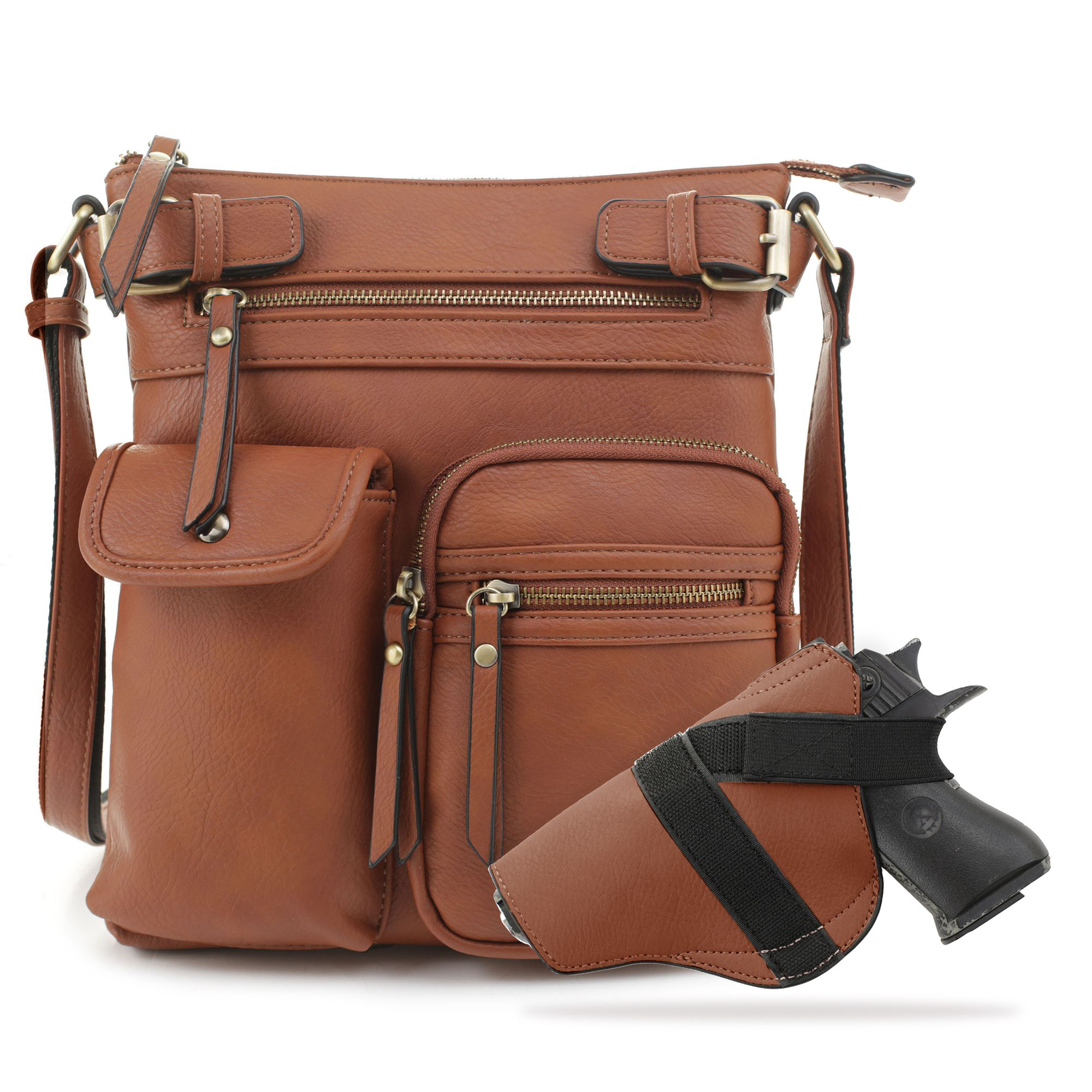 Jessie &James Handbags Shelby Concealed Carry Lock and Key Crossbody - Tan