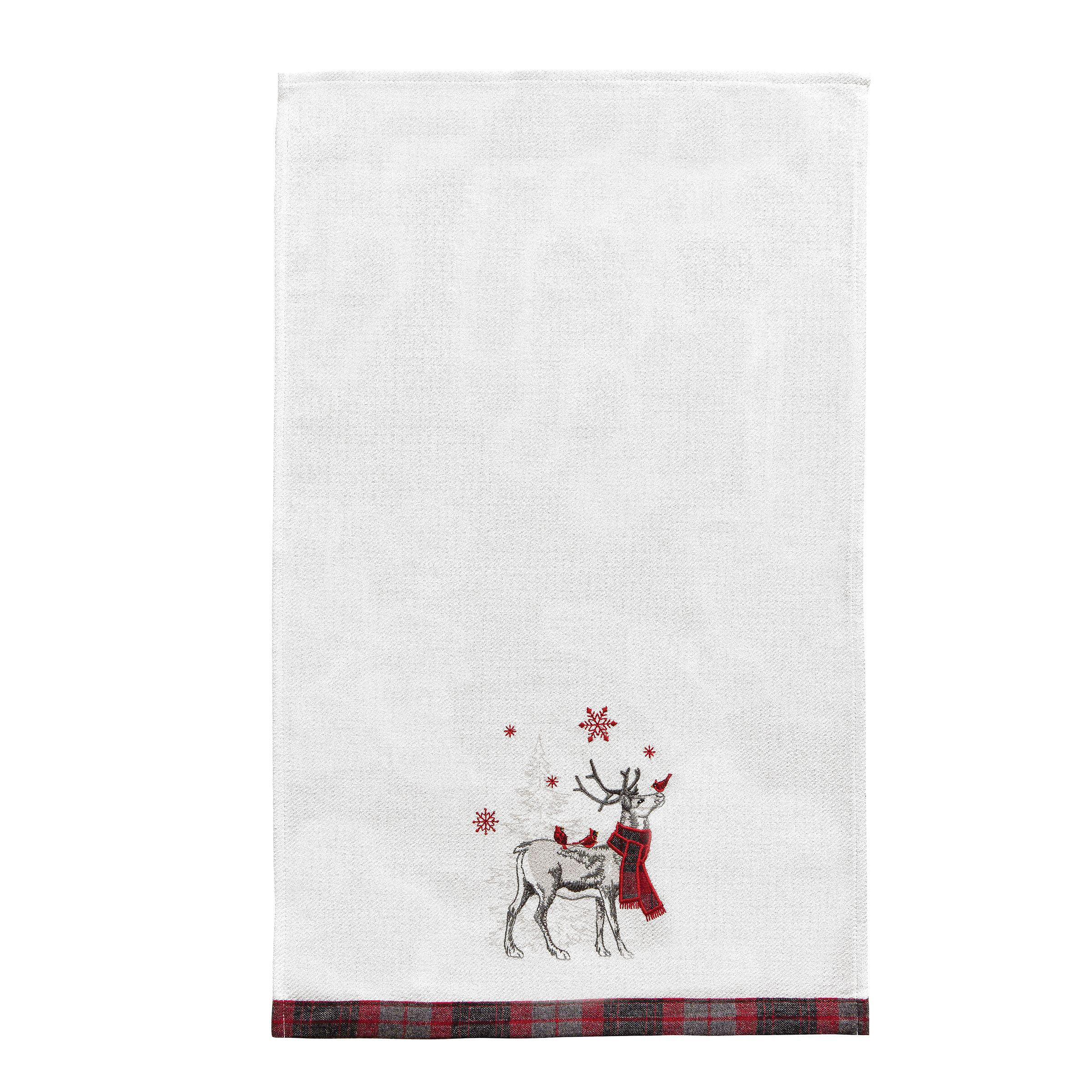 Image of C&ampF Home Frosty Deer with Cardinals Christmas Embellished Flour Sack Kitchen Towel