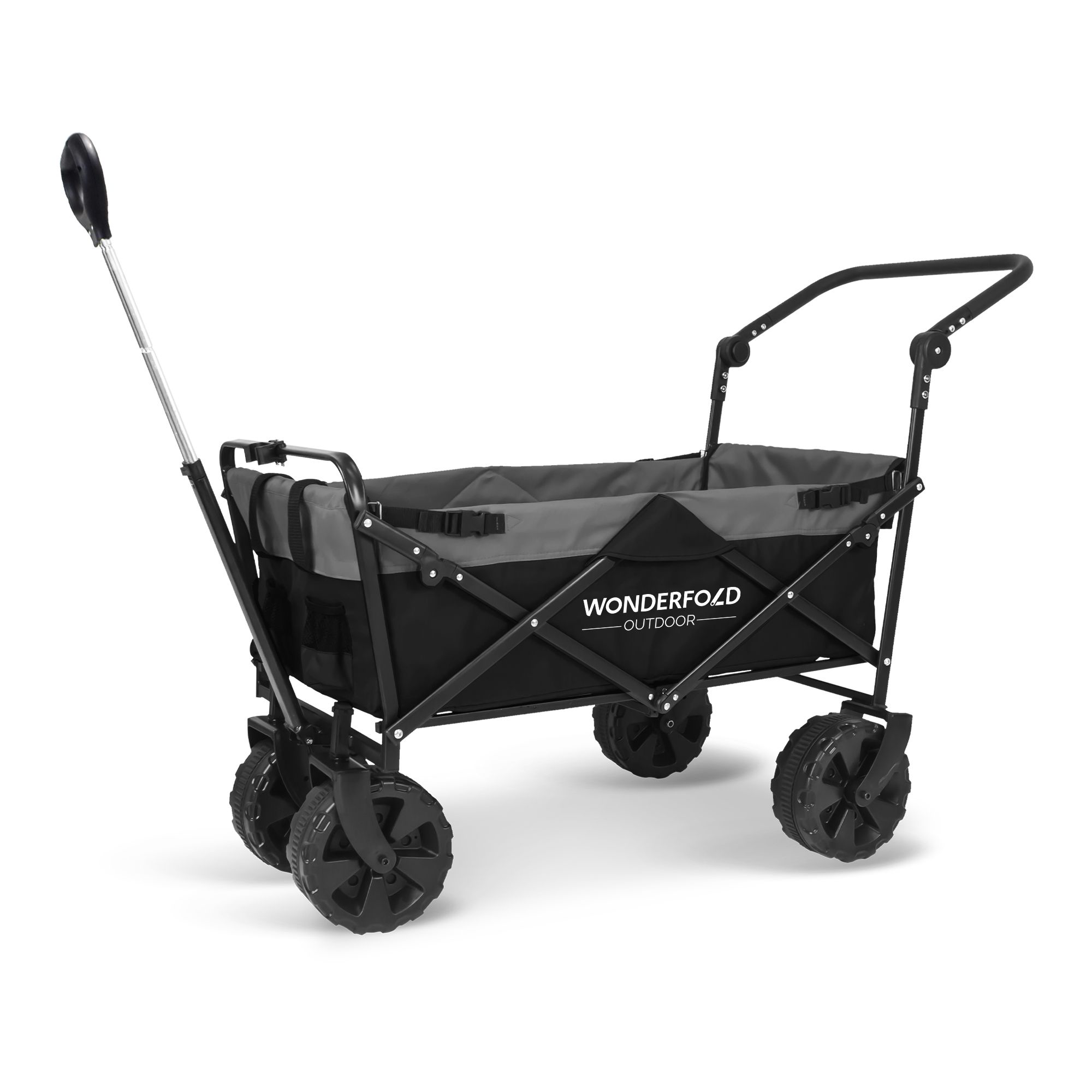 WonderFold Wagon Outdoor S2 Push + Pull Folding Utility Wagon with Beach Tires - Black/Gray