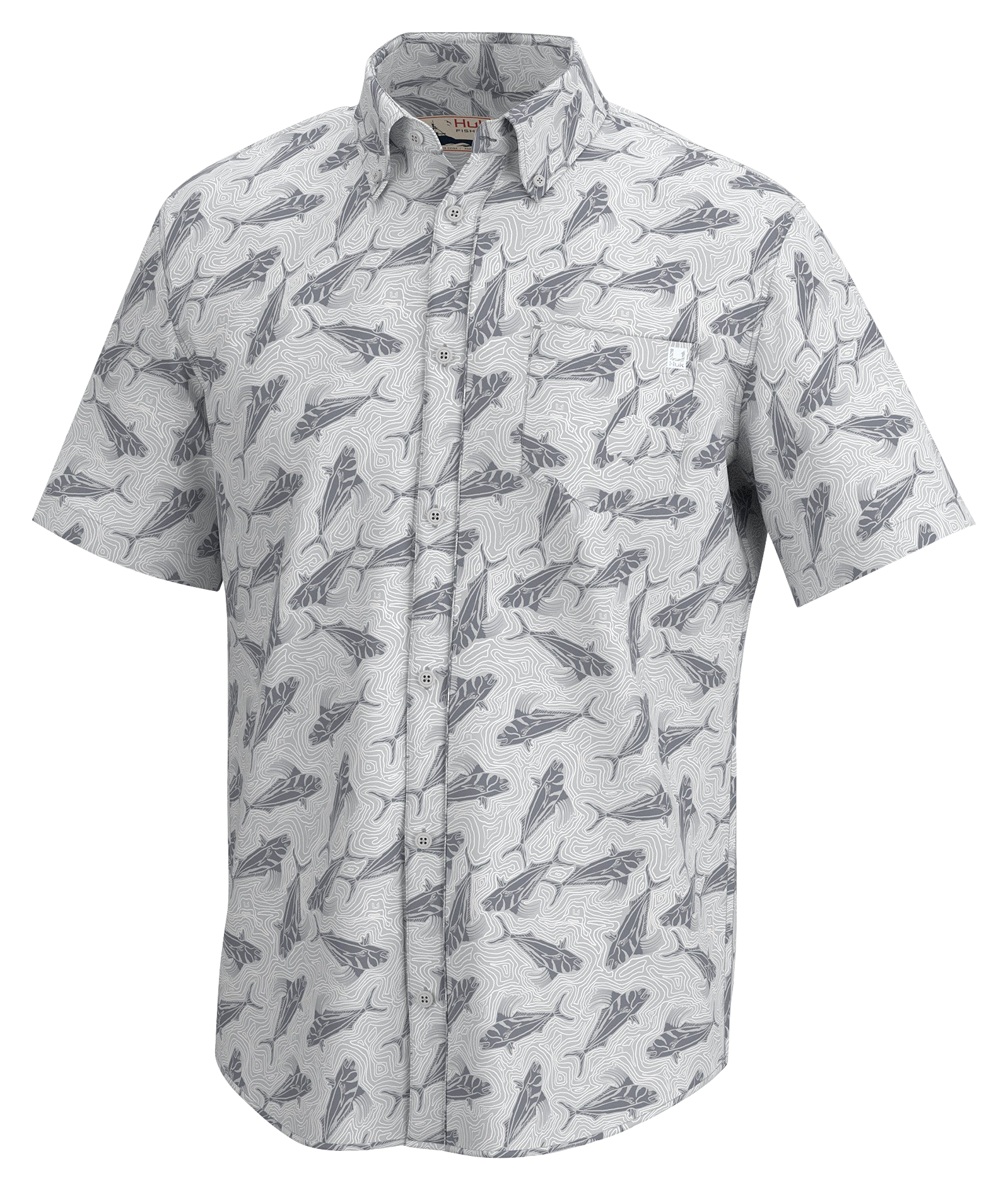 Huk Kona Rooster Wake Short-Sleeve Button-Down Shirt for Men - Harbor Mist - S - Huk