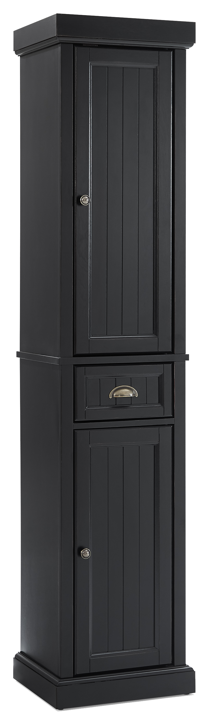 Crosley Seaside Tall Linen Cabinet - Distressed Black