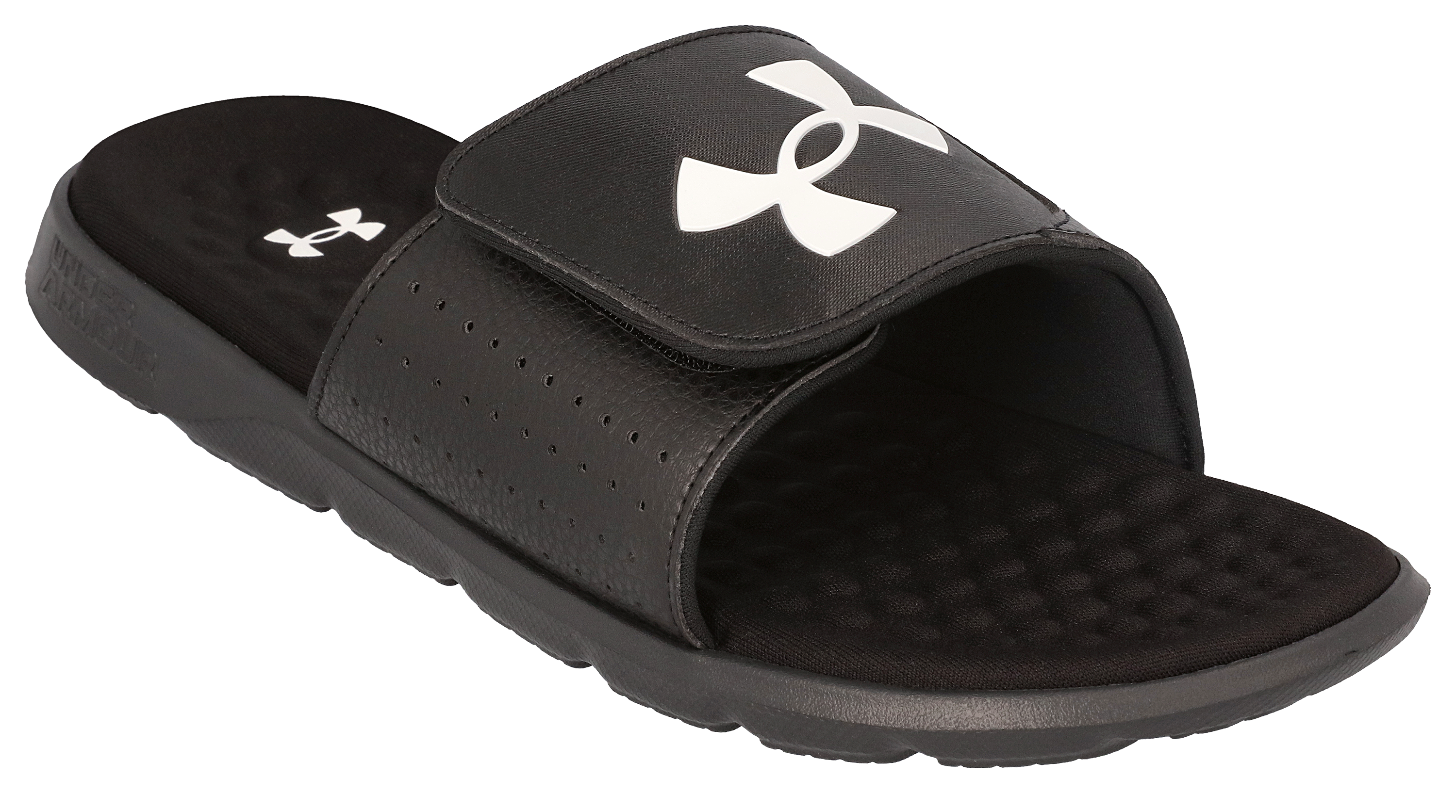 Image of Under Armour Ignite 7 Slide Logo Sandals for Men - Black/Black/White - 14M