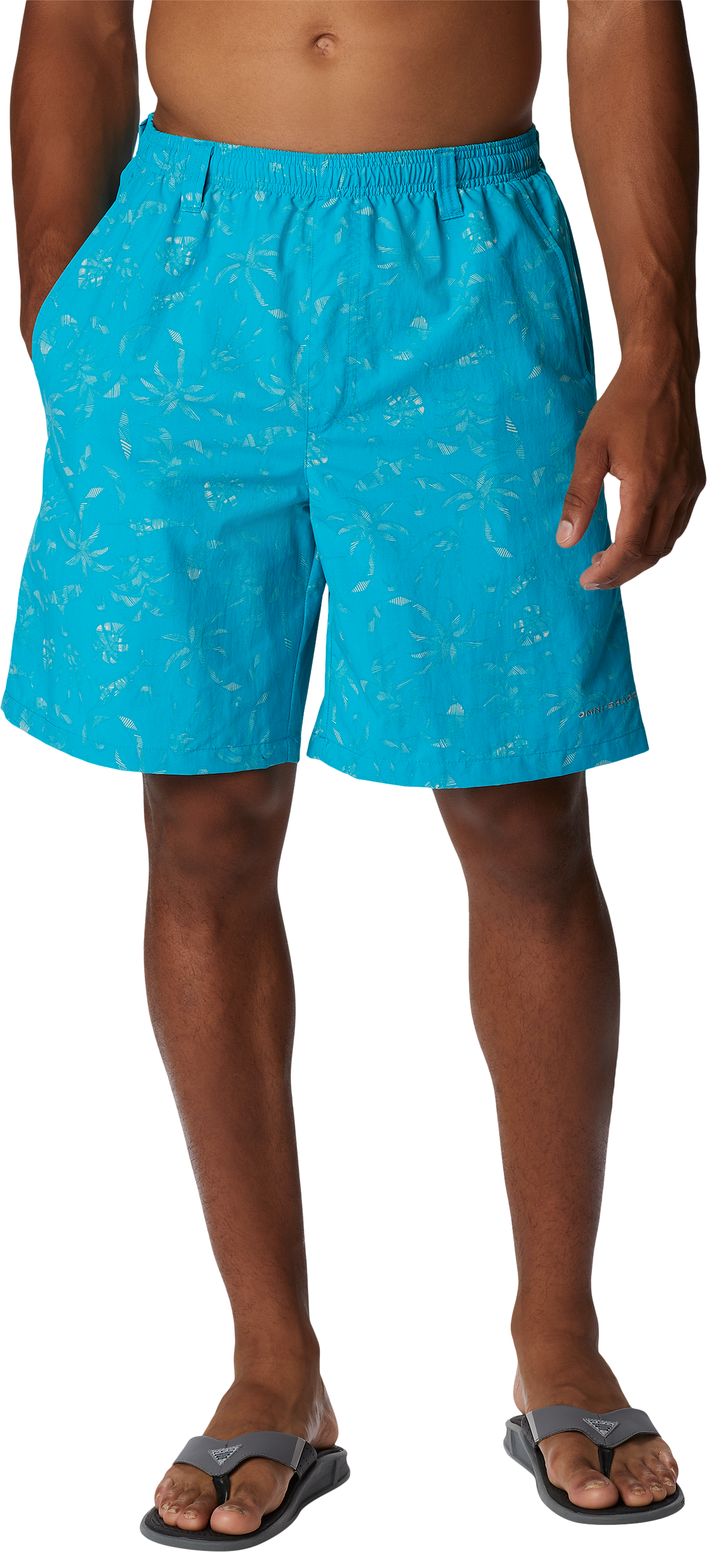 Image of Columbia Super Backcast Swim Shorts for Men - Ocean Teal Reel Shores - M - 6″