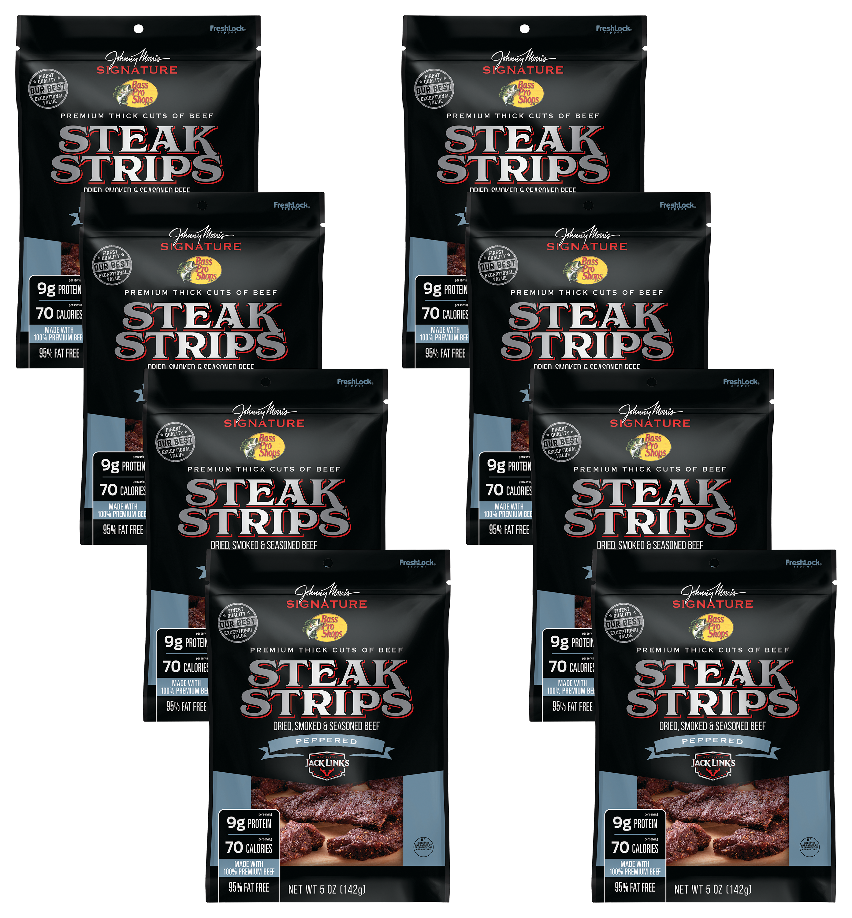 Bass Pro Shops Johnny Morris Signature Peppered Steak Strips - 5 oz./8-Pack