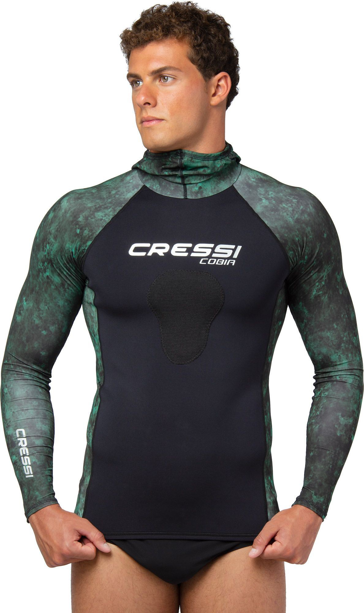 Cressi Cobia Hooded Long-Sleeve Rash Guard for Adults - Camo Green - S