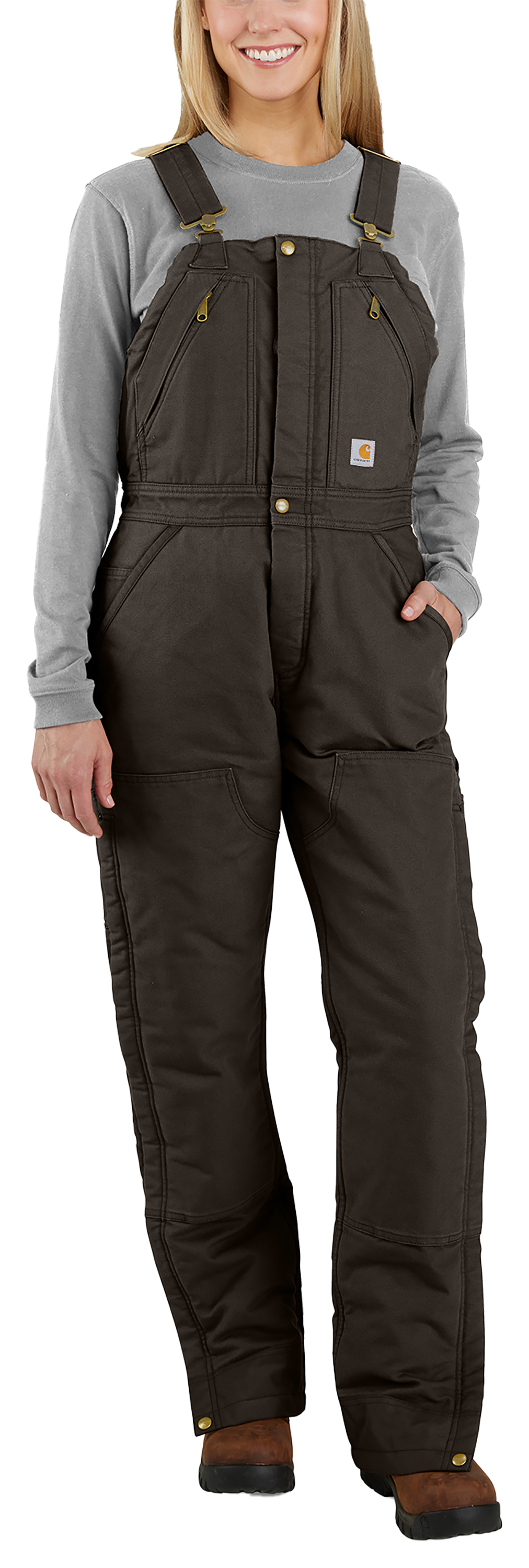 Image of Carhartt Loose-Fit Washed Duck Insulated Biberall Coveralls for Ladies - Dark Brown - XS - Tall