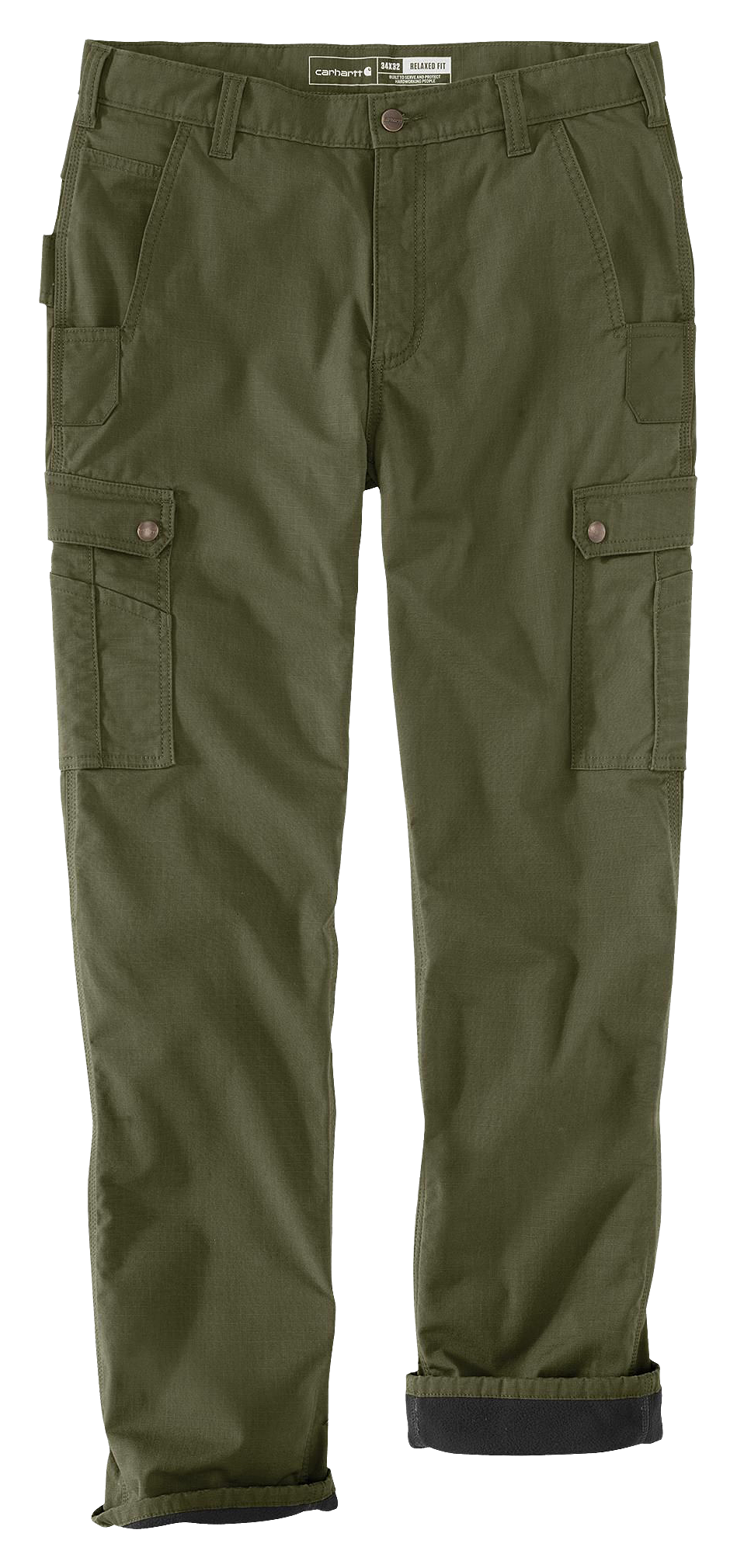 Image of Carhartt Rugged Flex Relaxed Fit Ripstop Cargo Fleece-Lined Work Pants for Men - Basil - 34x30