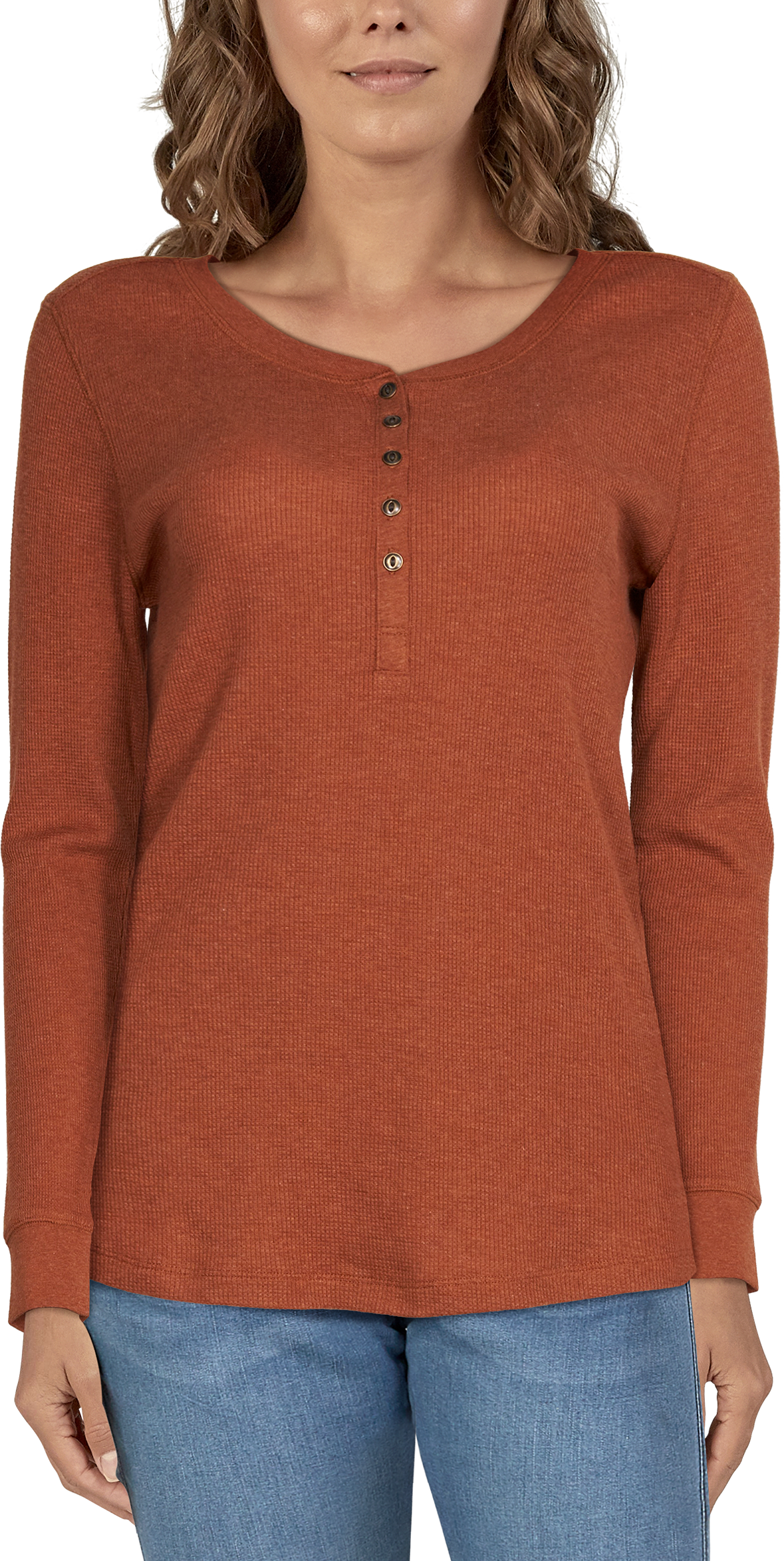 Image of Natural Reflections Thermal Long-Sleeve Henley for Ladies - Tortoise Shell Heather - L