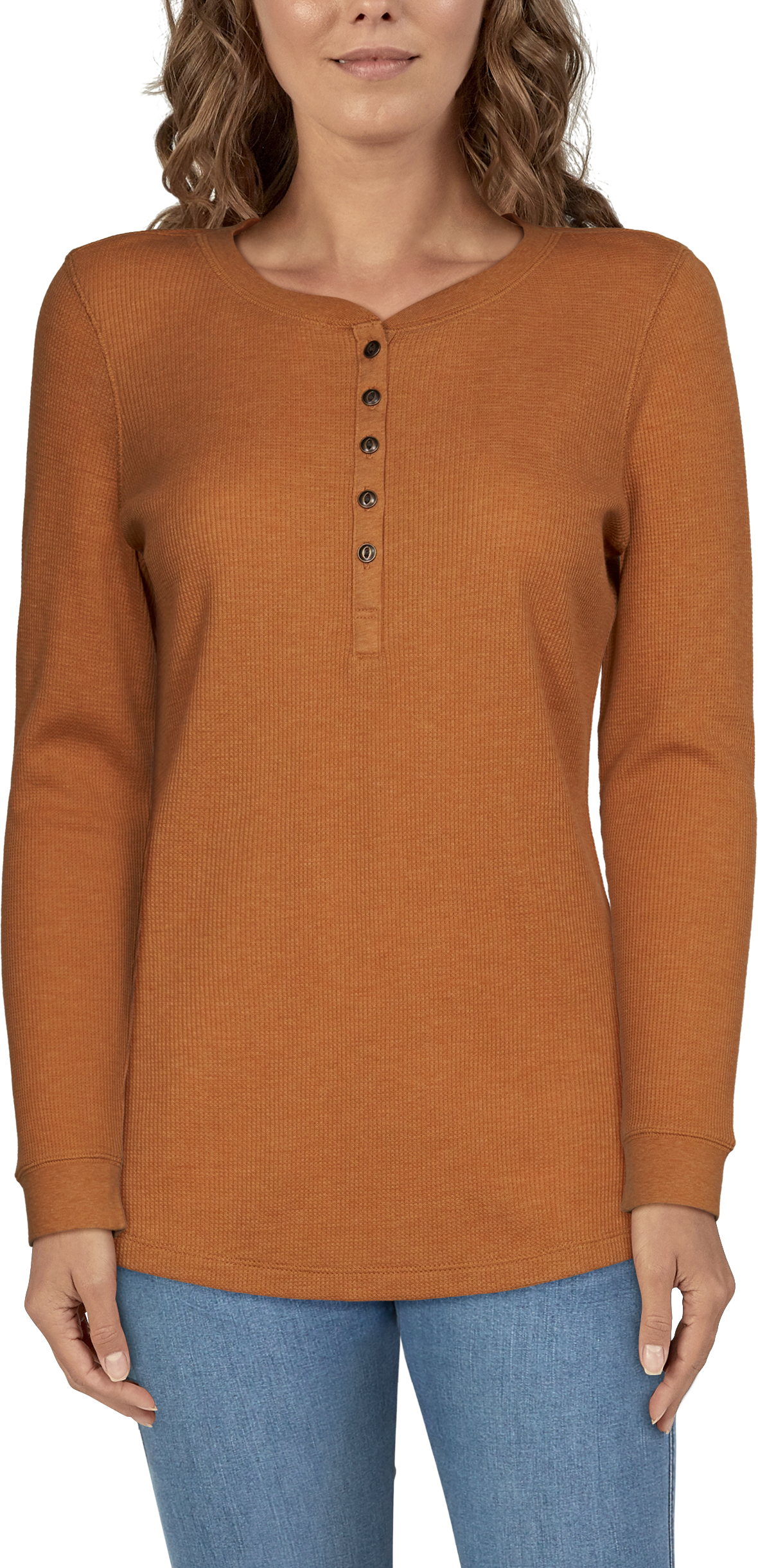 Image of Natural Reflections Thermal Crew Long-Sleeve Henley for Ladies - Oak Buff Heather - M