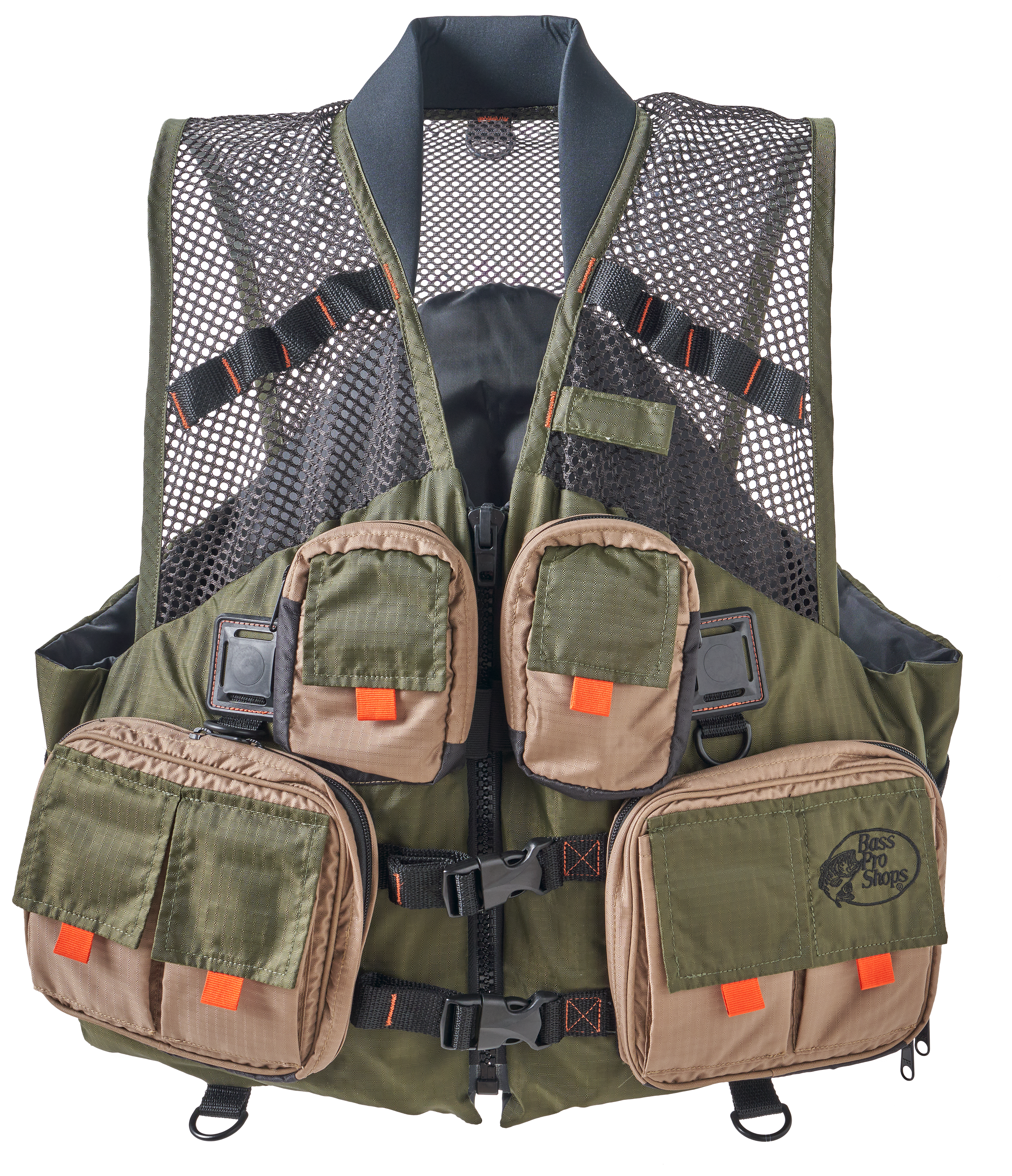 Bass Pro Shops Tournament Fishing Mesh Life Jacket - Green/Tan/Black - S