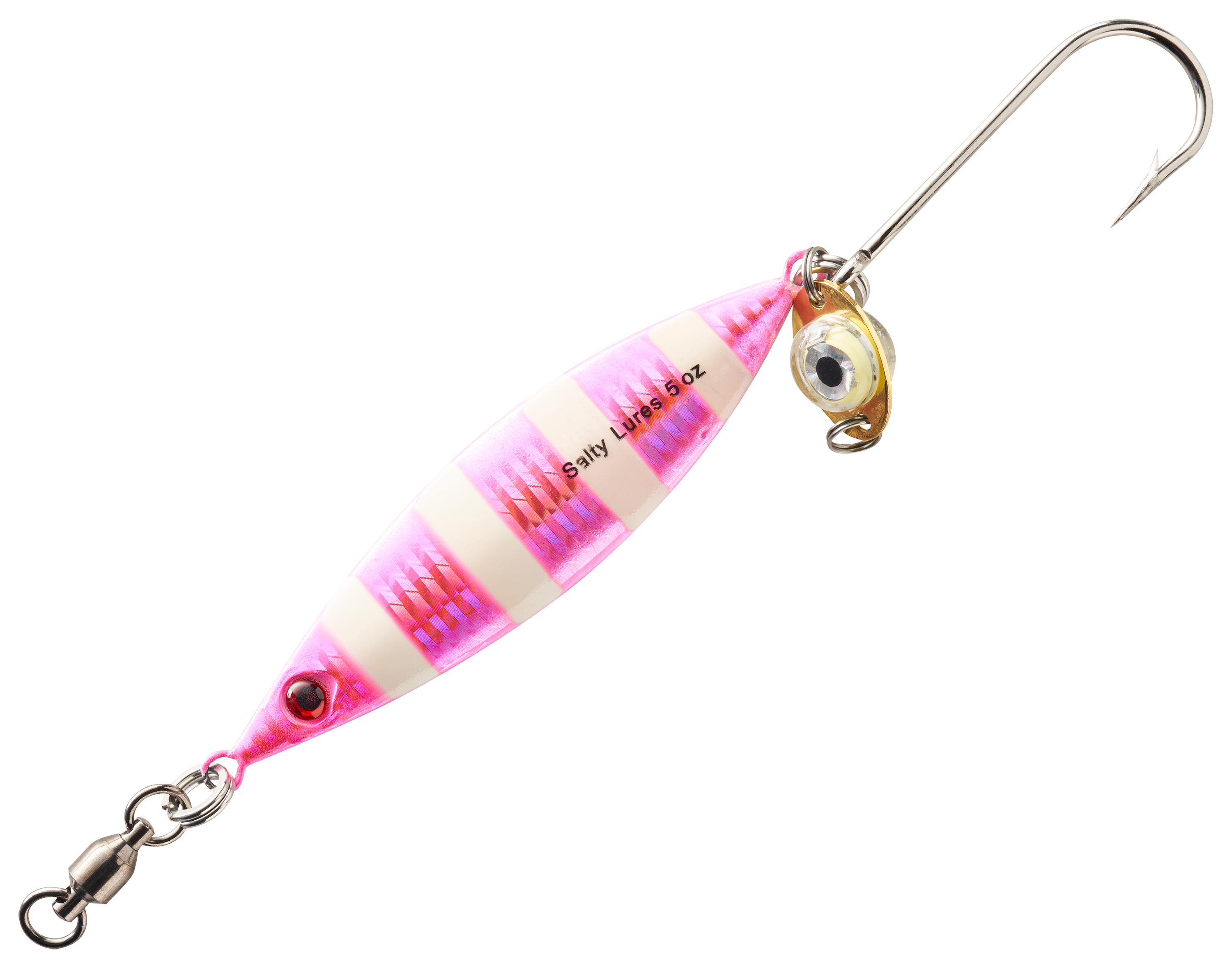 Image of Salty Lures Jigging Spoon with Auto LED Light - Pink-Lumin - 5″ - 5 oz.