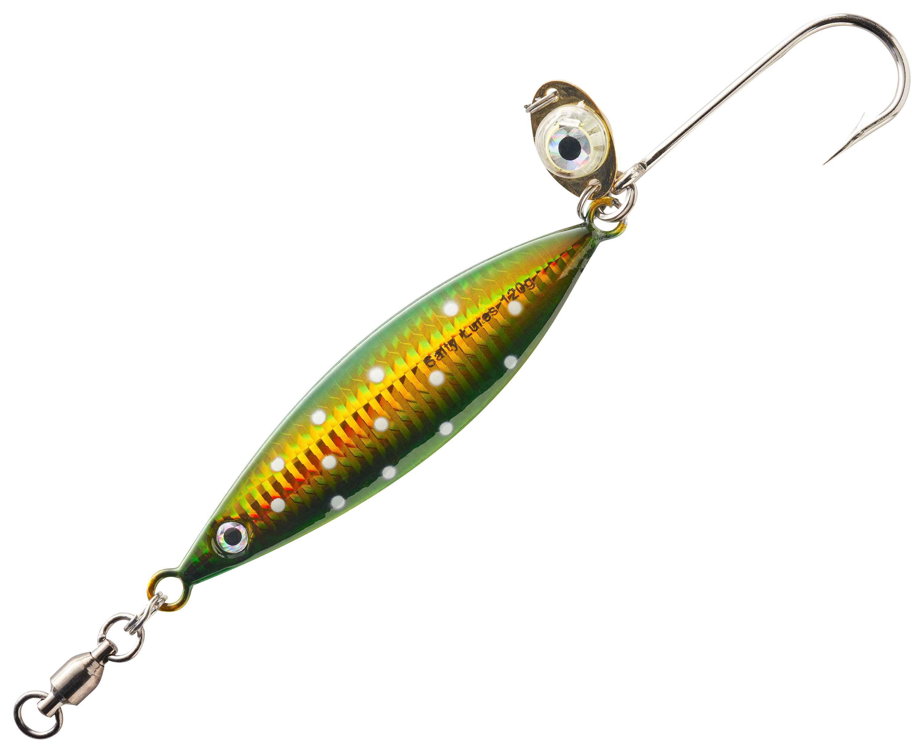 Image of Salty Lures Jigging Spoon with Auto LED Light - Green-Lumin - 5″ - 5 oz.