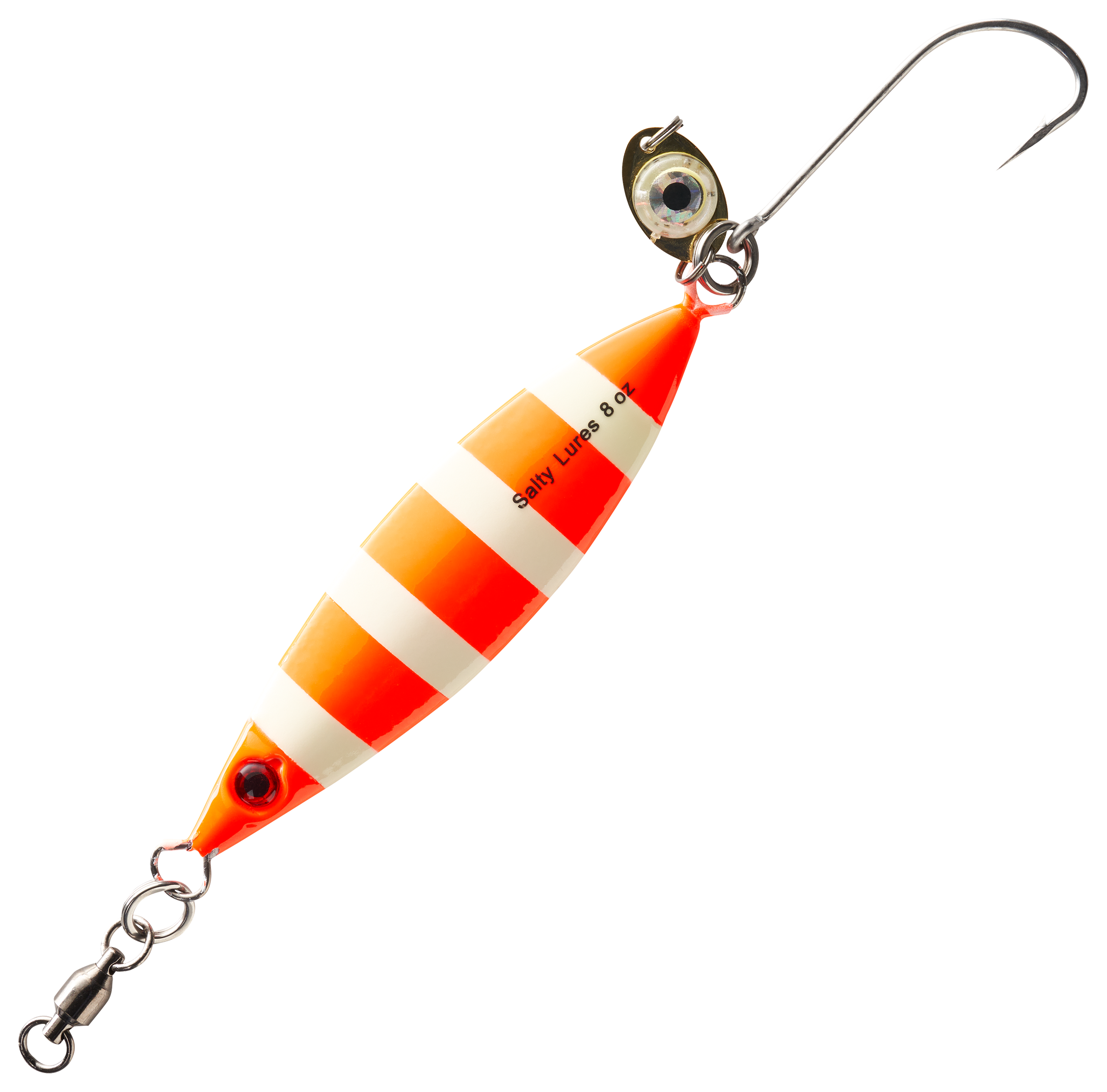 Image of Salty Lures Jigging Spoon with Auto LED Light - Orange-Lumin - 6″ - 8 oz.