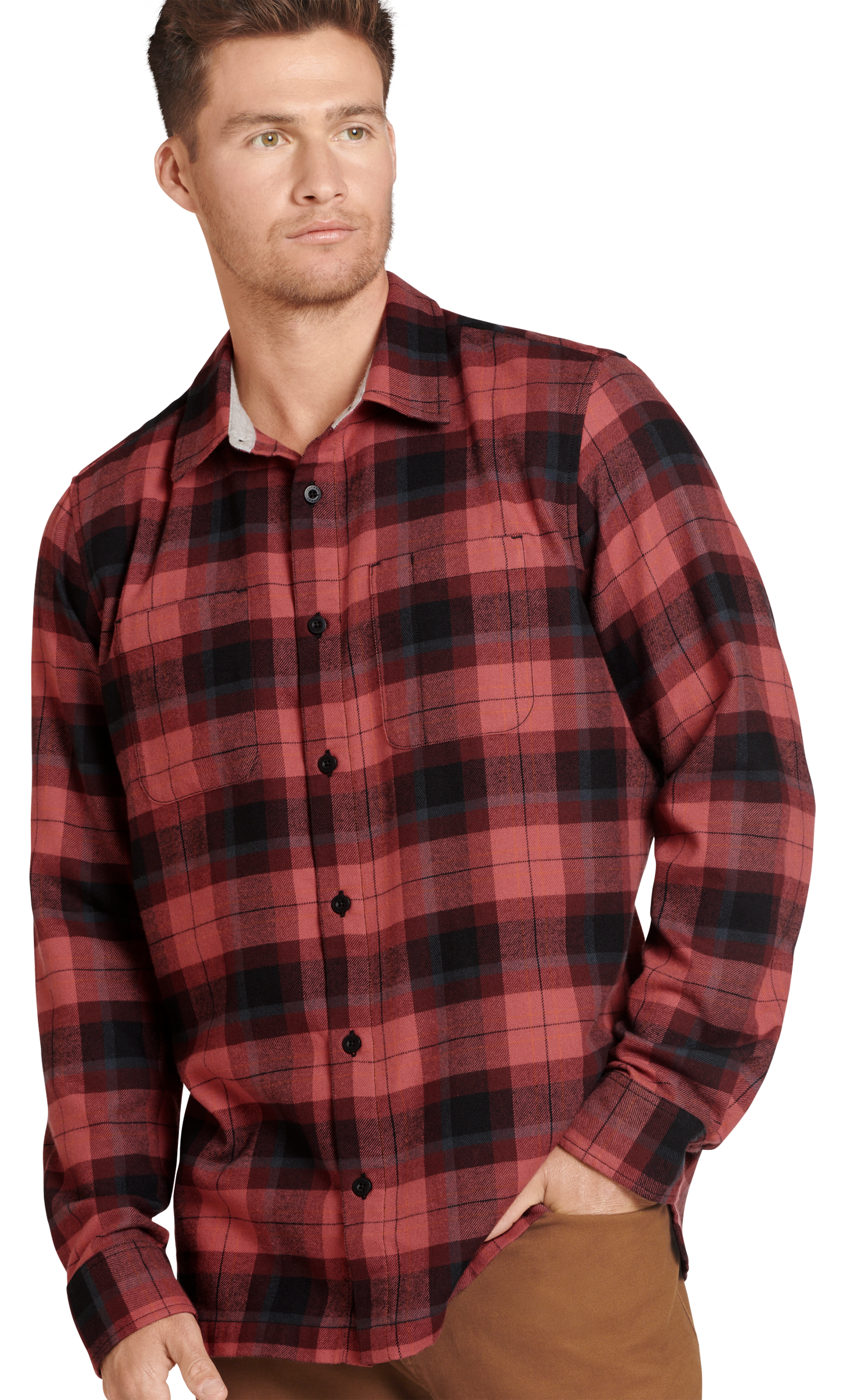 Jockey Outdoors Dual Pocket Long-Sleeve Flannel Shirt for Men - Oliver Plai