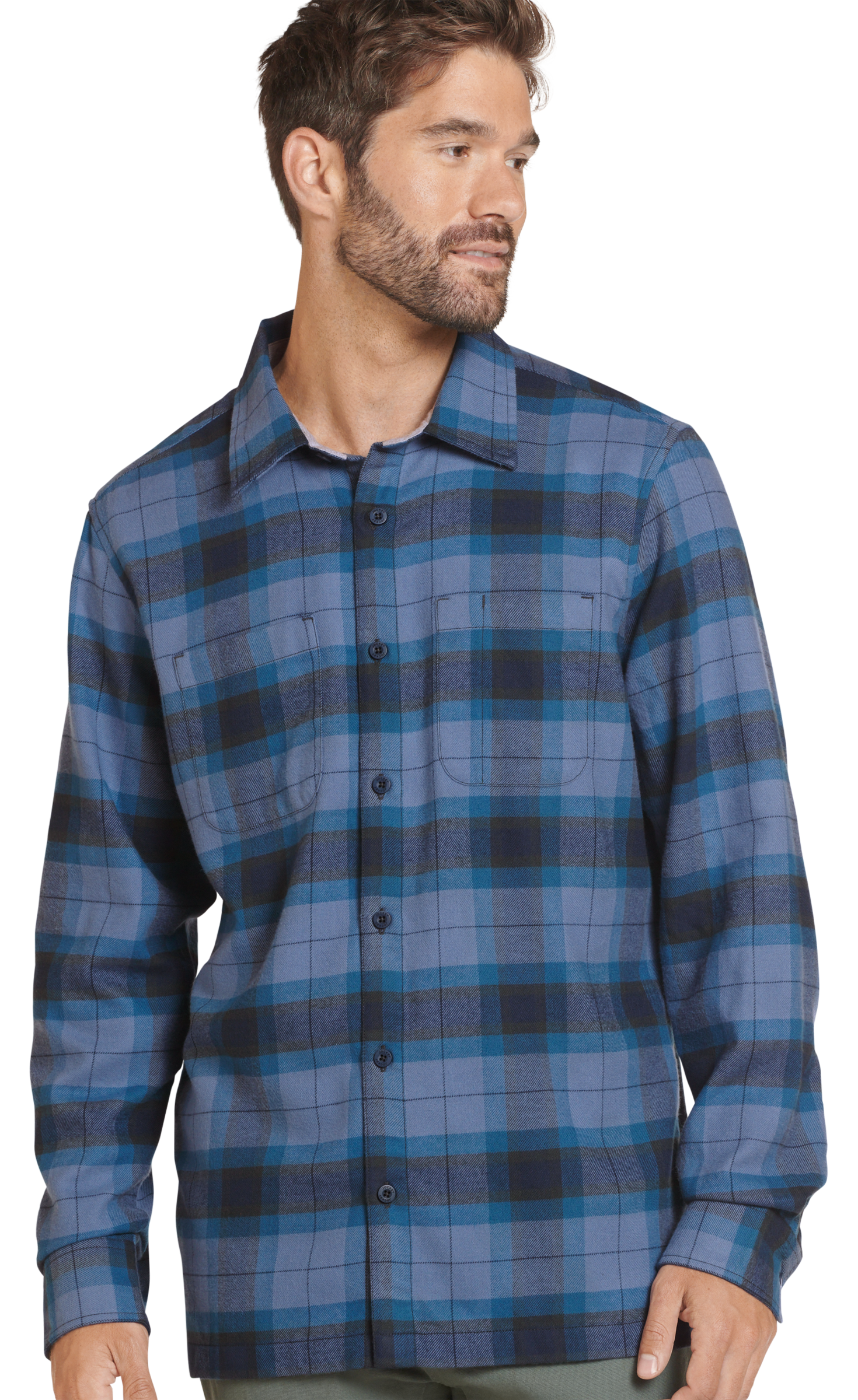 Jockey Outdoors Dual Pocket Long-Sleeve Flannel Shirt for Men - Russle Plai