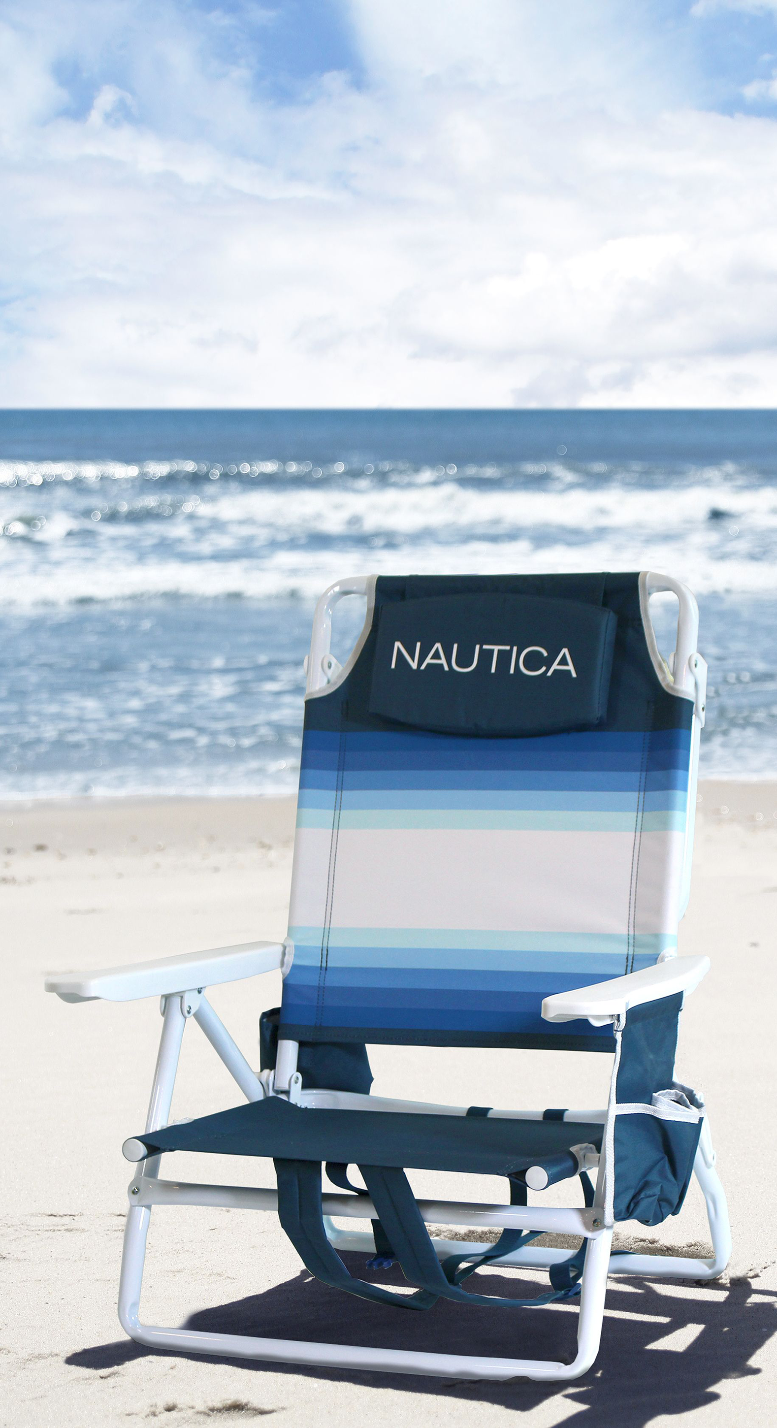 Nautica Reclining Beach Chair - Ombre Stripe Blue
