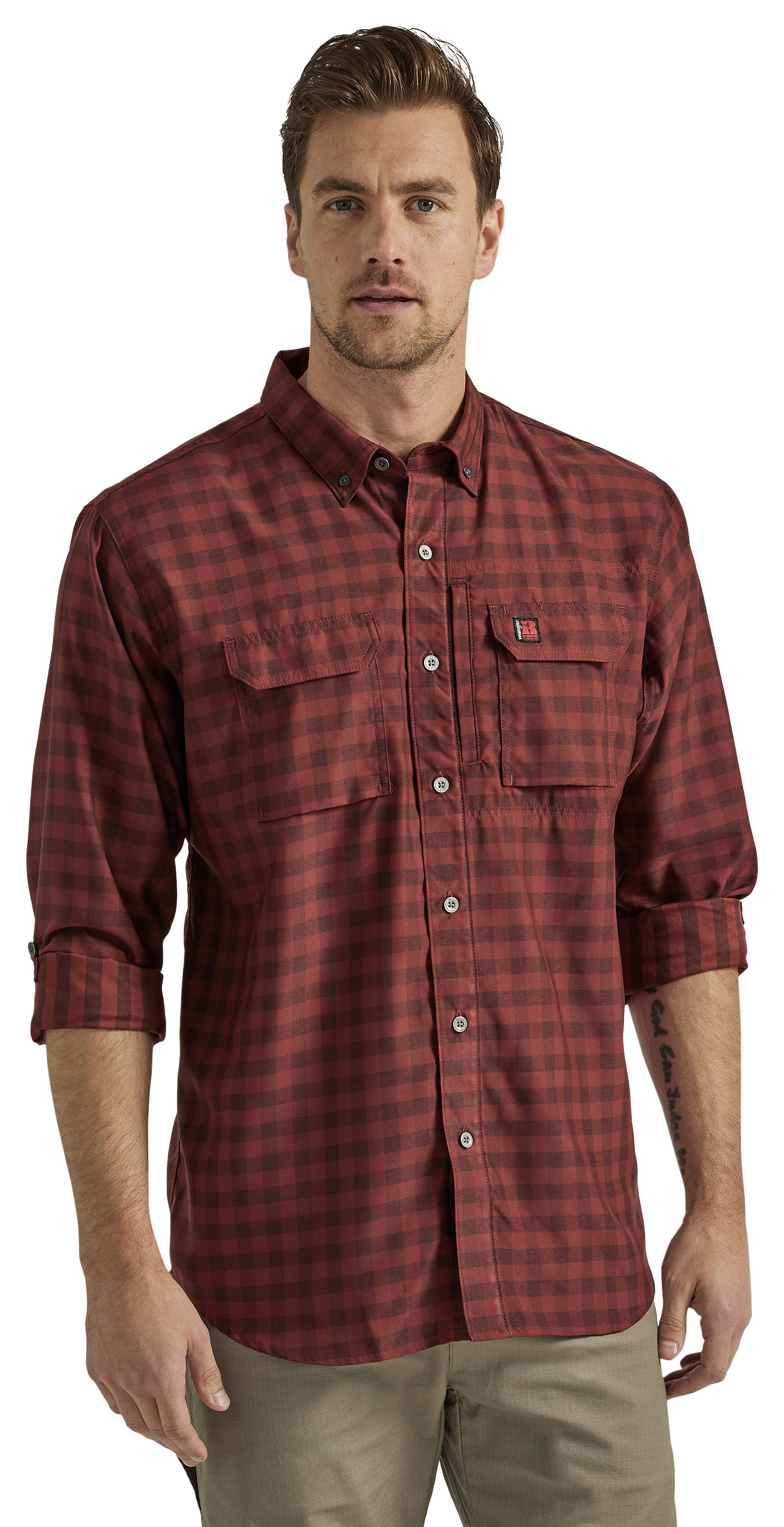 Wrangler Technical Long-Sleeve Work Shirt for Men - Red/Black - S