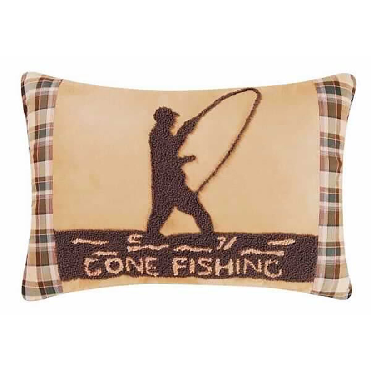 Image of C&ampF Home Gone Fishing Plaid Border Throw Pillow