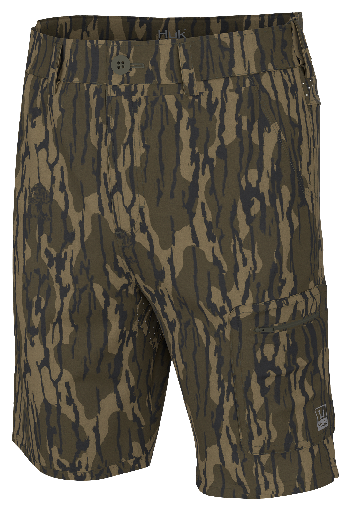 Image of Huk Next Level 10.5' Printed Shorts for Men - Mossy Oak Original Bottomland - 2XL