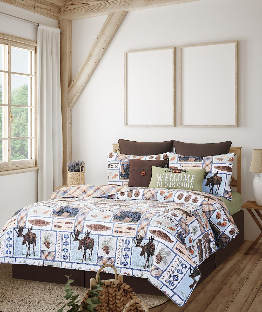 Image of C&ampF Home Oakley Lodge Moose and Bear Print Reversible Quilt Set - King