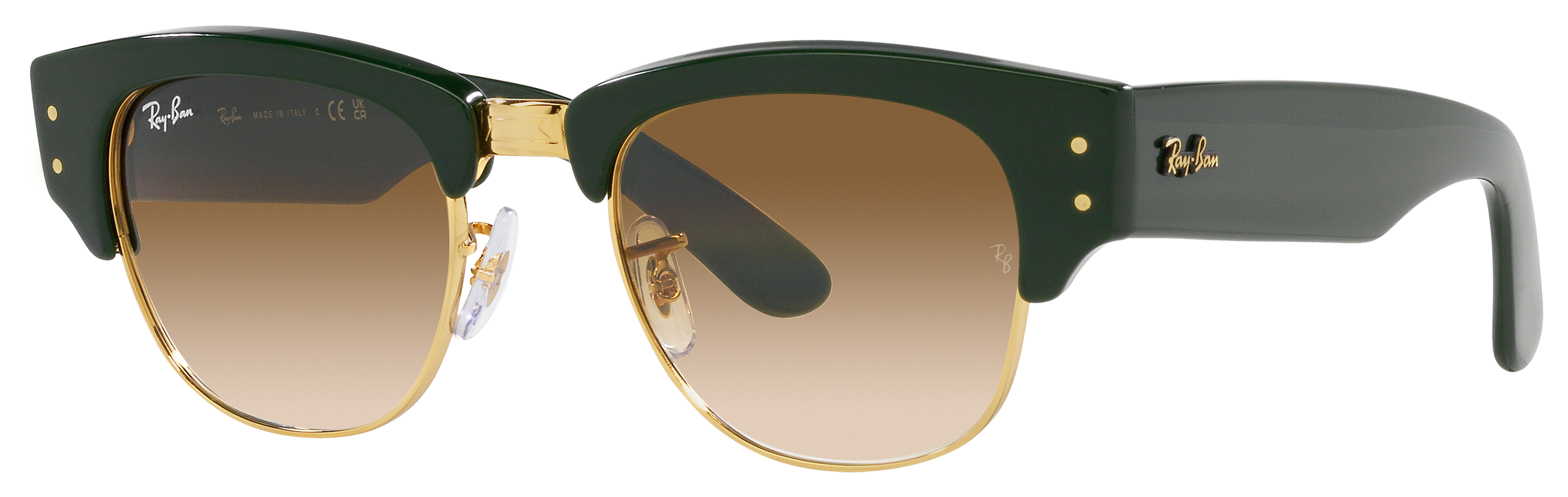 Ray-Ban Mega Clubmaster RB0316S Gradient Glass Sunglasses - Polished Green On Gold/Light Brown Gradient - Large