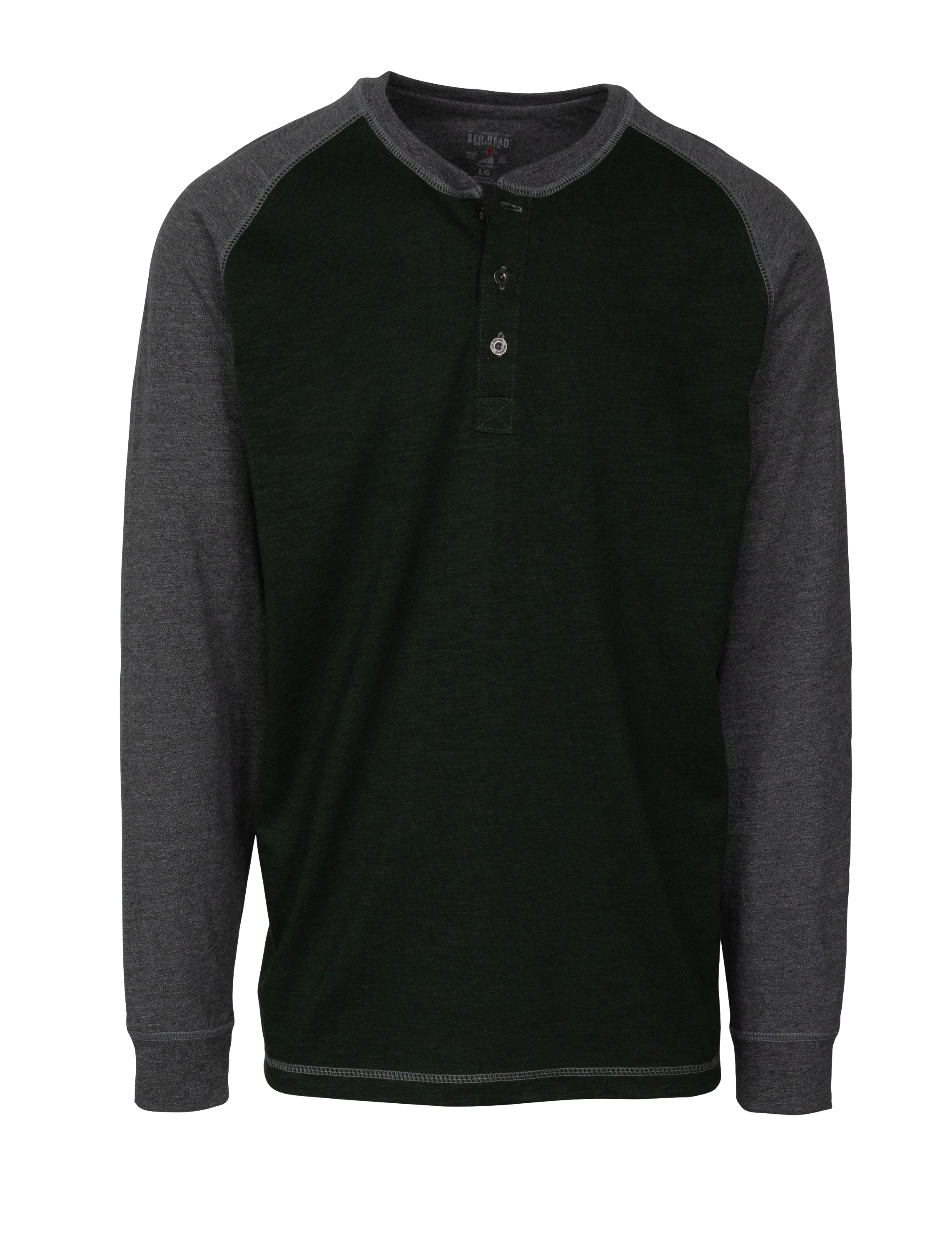 Image of RedHead Grays Creek Raglan Long-Sleeve Henley for Men - Olive/Light Gray - 2XL