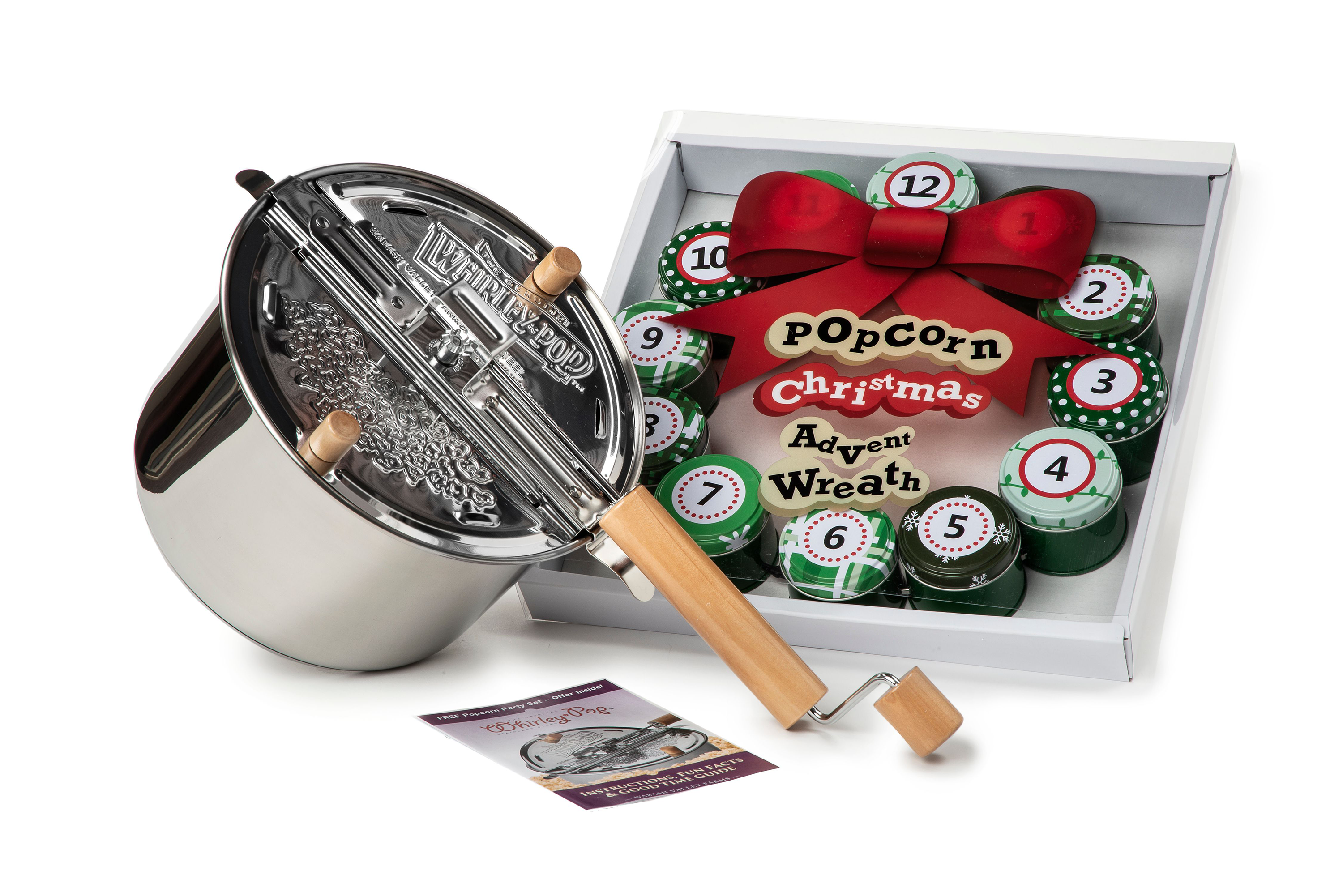 Image of Wabash Valley Farms Stainless Steel Whirley Pop Christmas Comes Early Wreath &Popper Set