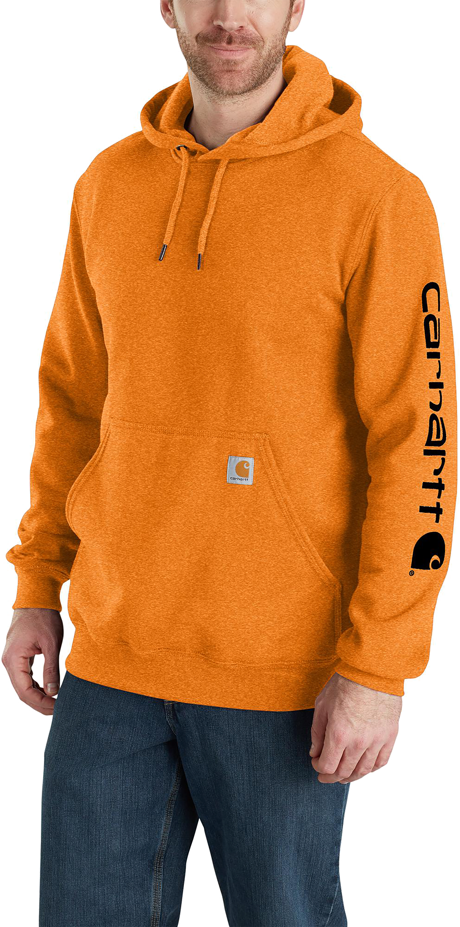 Image of Carhartt Loose-Fit Midweight Logo Long-Sleeve Hoodie for Men - Marmalade Heather - XL