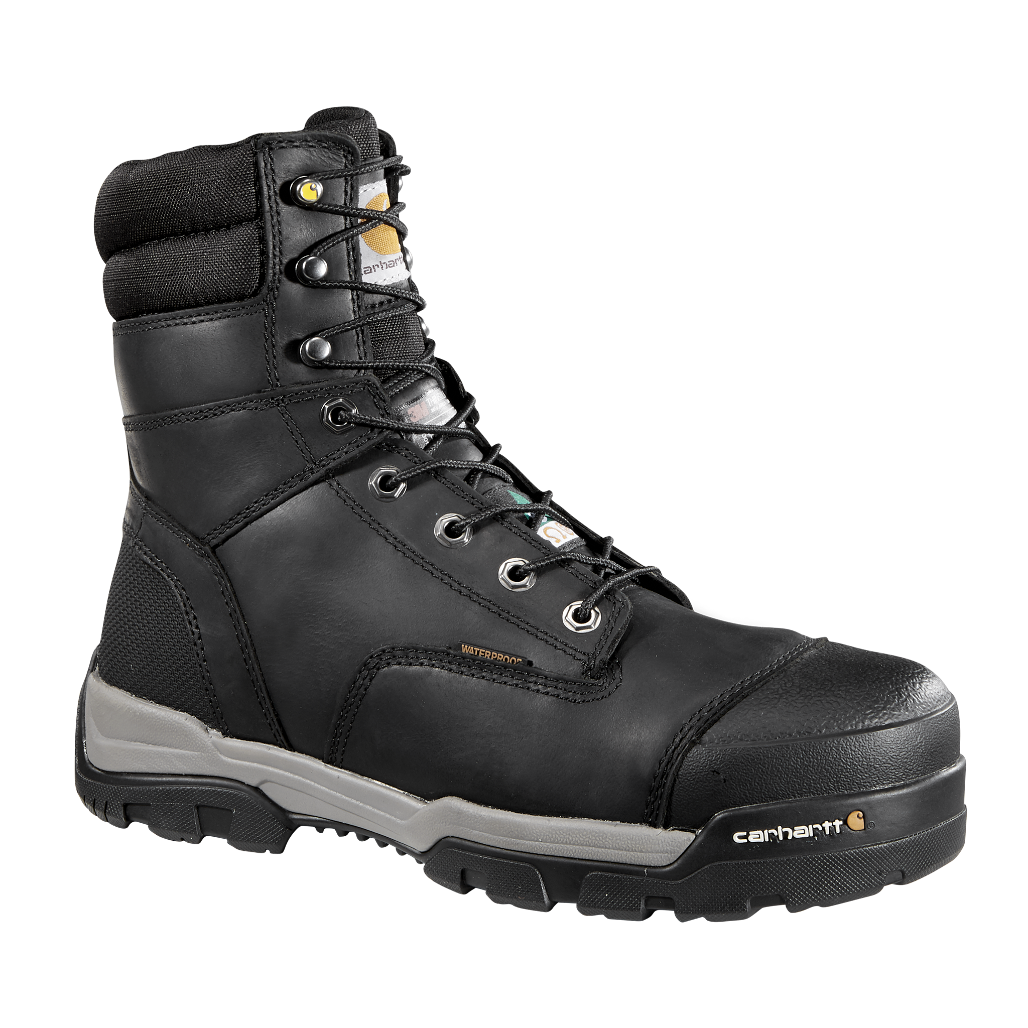 Image of Carhartt Ground Force 8″ CSA Insulated Waterproof Composite Toe Work Boots for Men - Black Oil Tanned - 11.5W