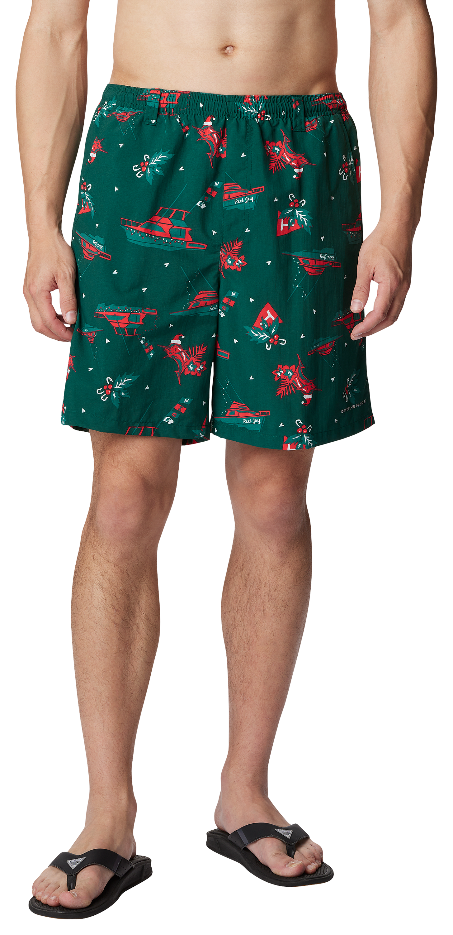 Image of Columbia Super Backcast Swim Shorts for Men - Dark Ivy Reel Joy Print - S - 6″