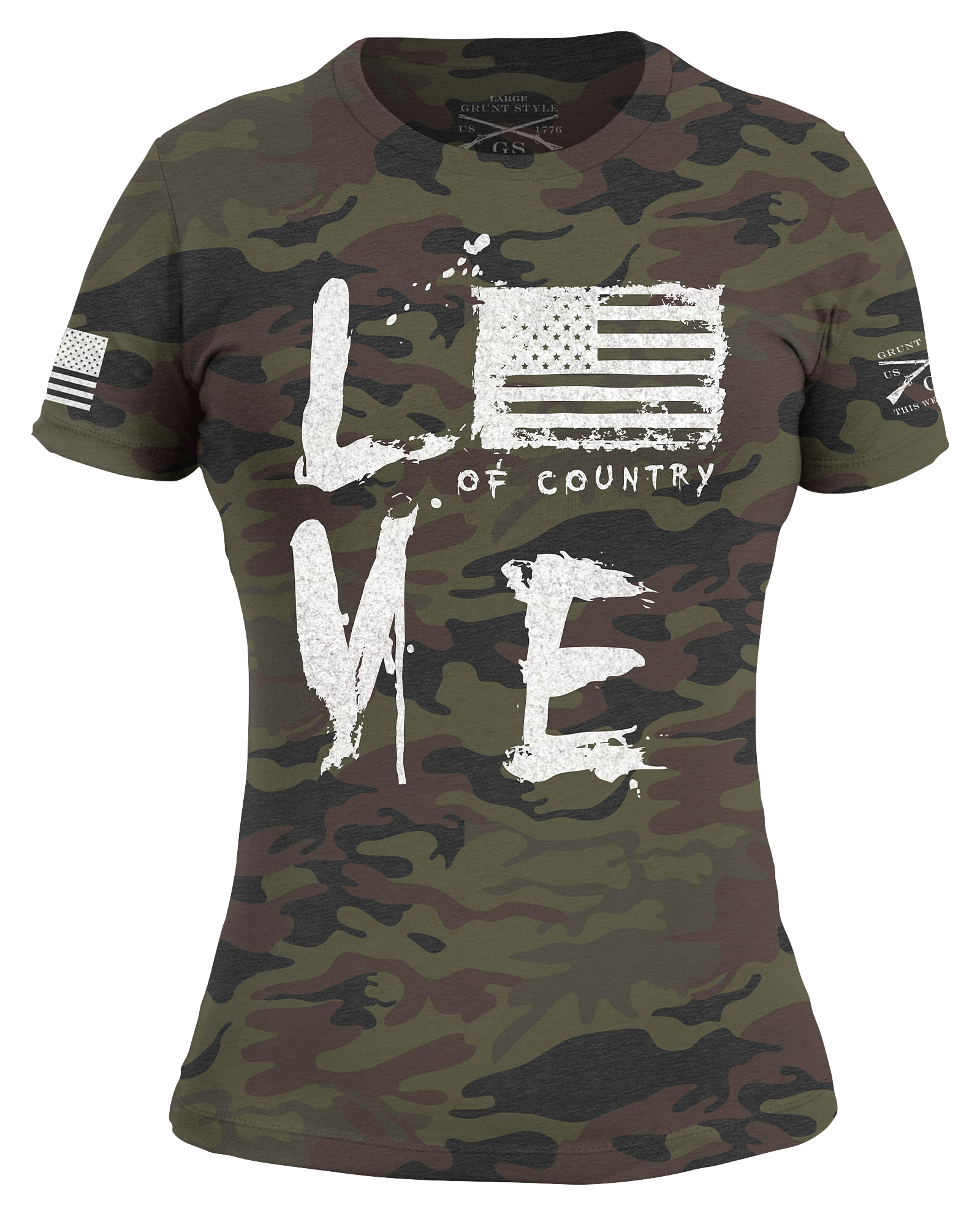 Grunt Style Love of Country Short-Sleeve T-Shirt for Ladies - Woodland Camo - S - Grunt Style