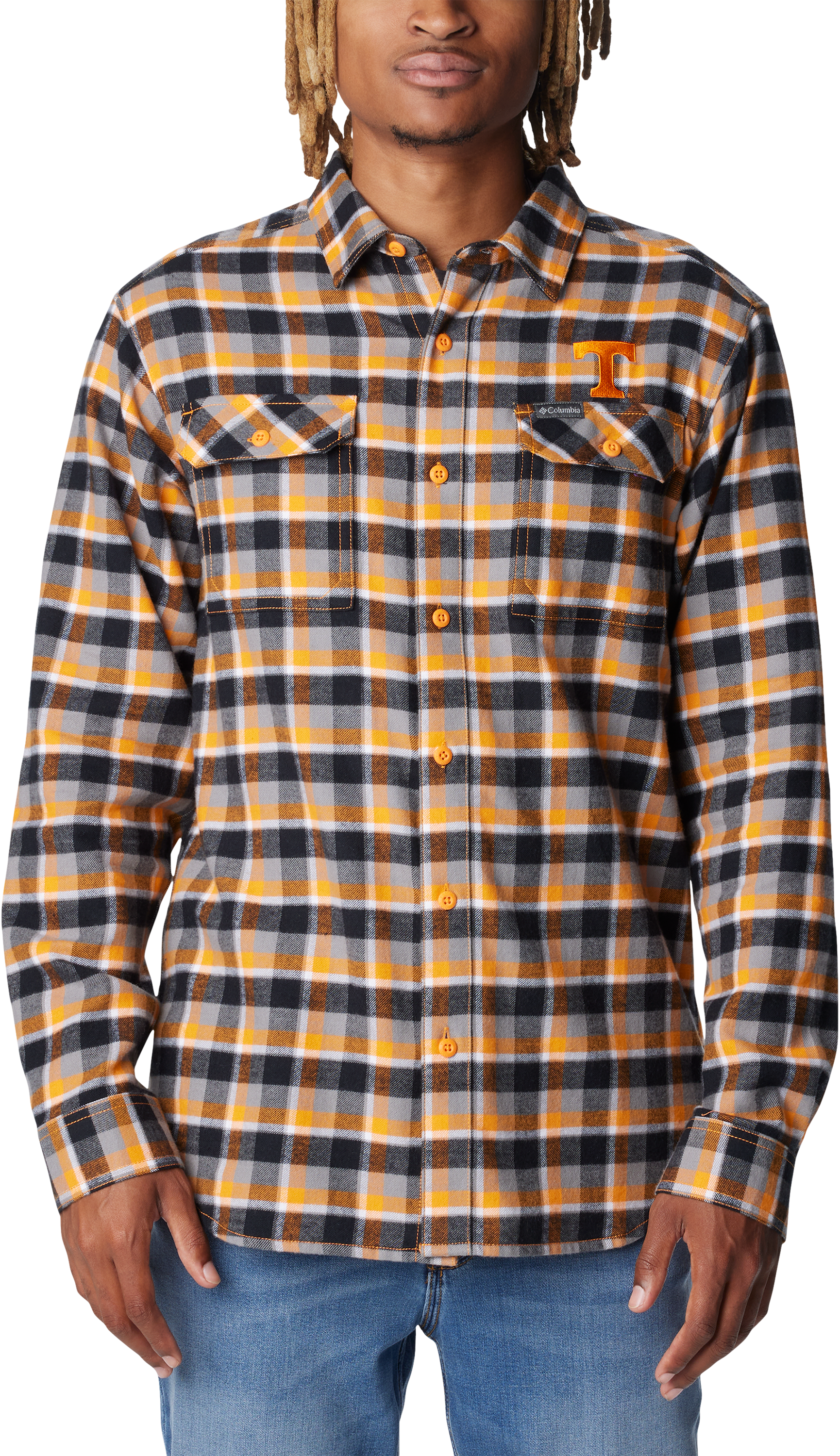Columbia Collegiate Flare Gun Flannel Long-Sleeve Button-Down Shirt for Men - University of Tennessee/Solarize Plaid - M - Columbia