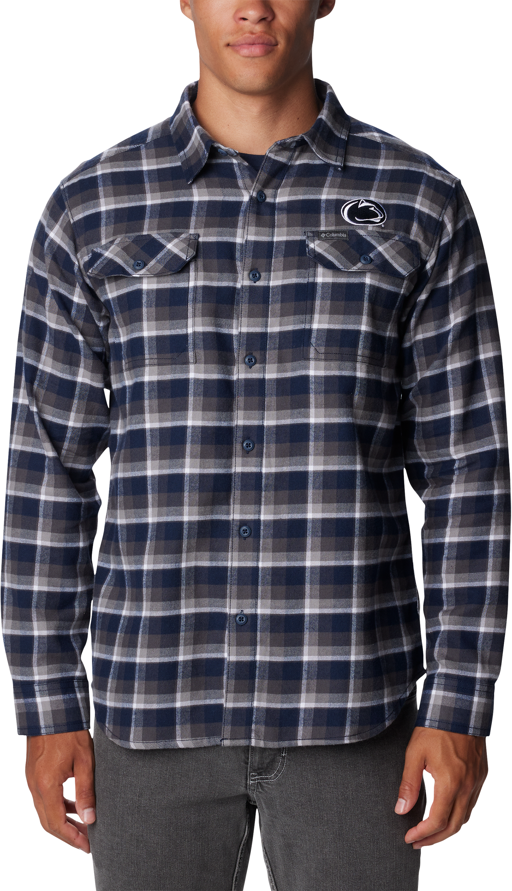Columbia Collegiate Flare Gun Flannel Long-Sleeve Shirt for Men - Penn State University/Collegiate Navy Plaid - XL - Columbia