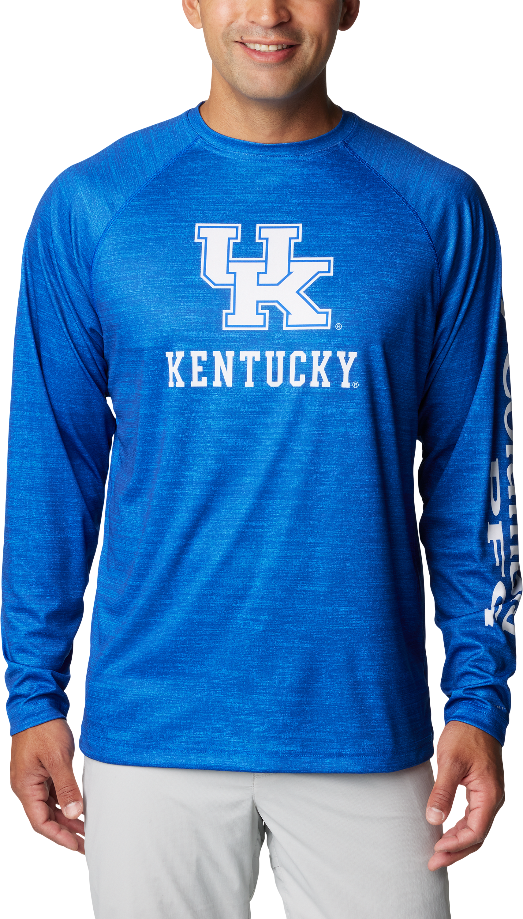 Columbia Collegiate PFG Terminal Tackle Heather Long-Sleeve Shirt for Men - University of Kentucky/Azul Heather - M