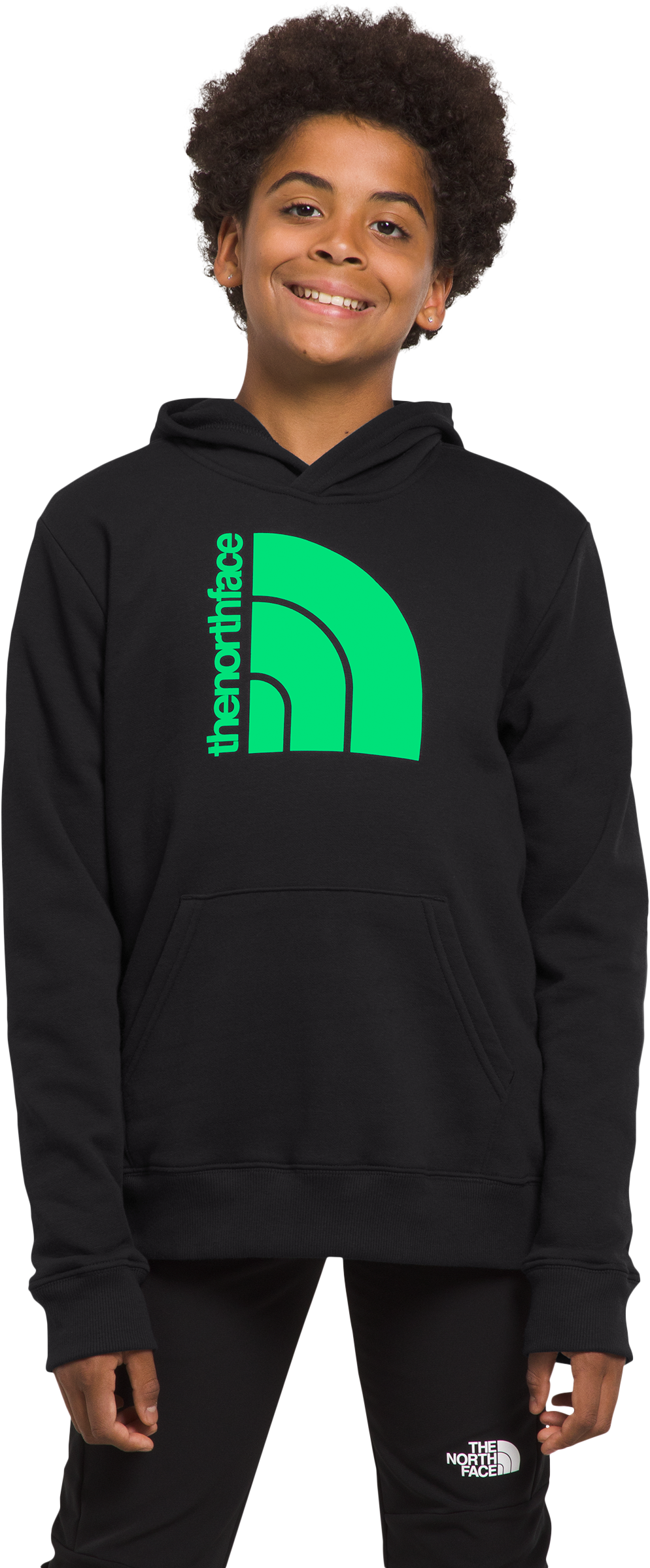 Image of The North Face Camp Fleece Midweight Long-Sleeve Hoodie for Boys - TNF Black/Chlorophyll Green - S