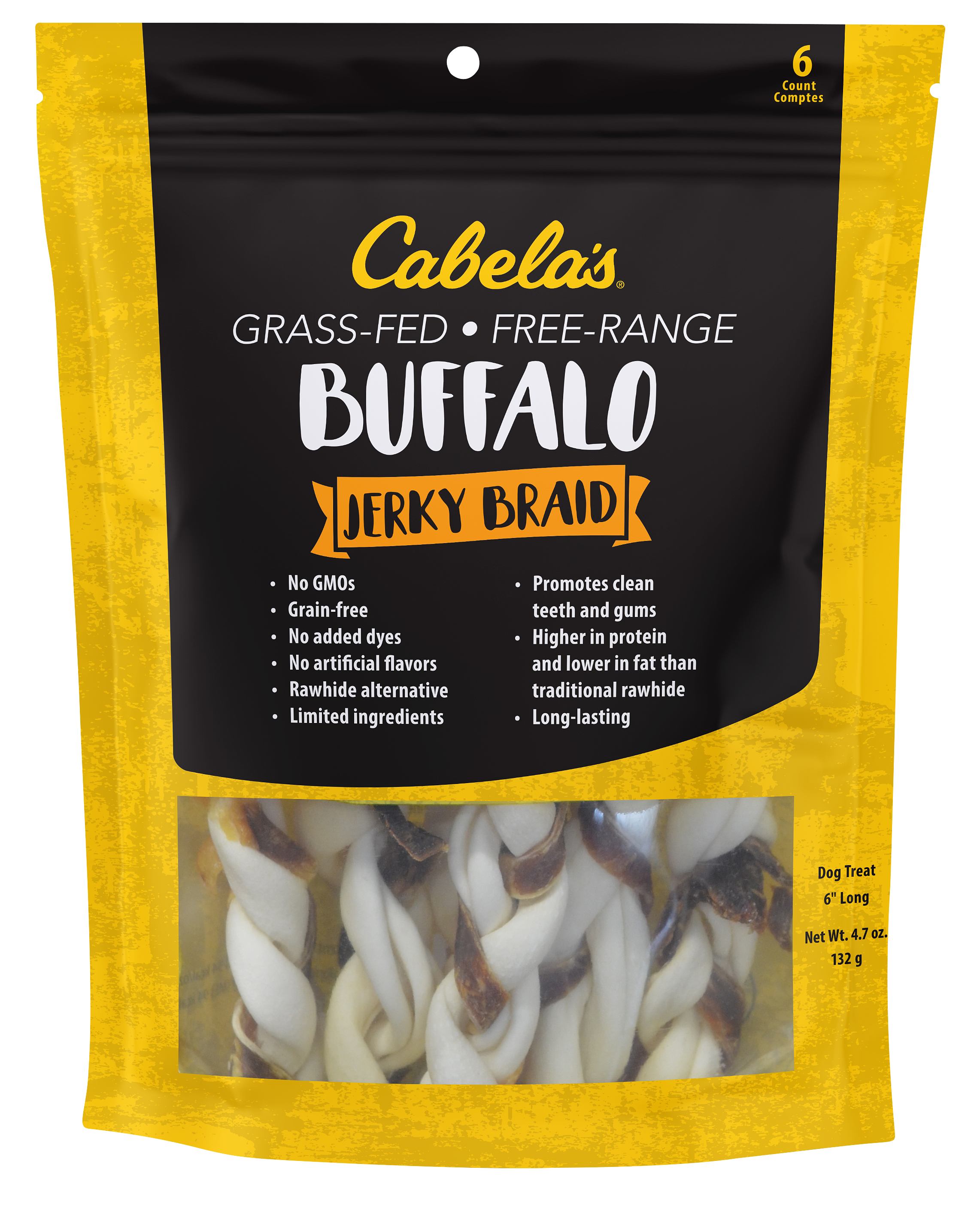 Cabela's Buffalo Jerky Braid Dog Treats - 6″ - 6 Count - Cabela's