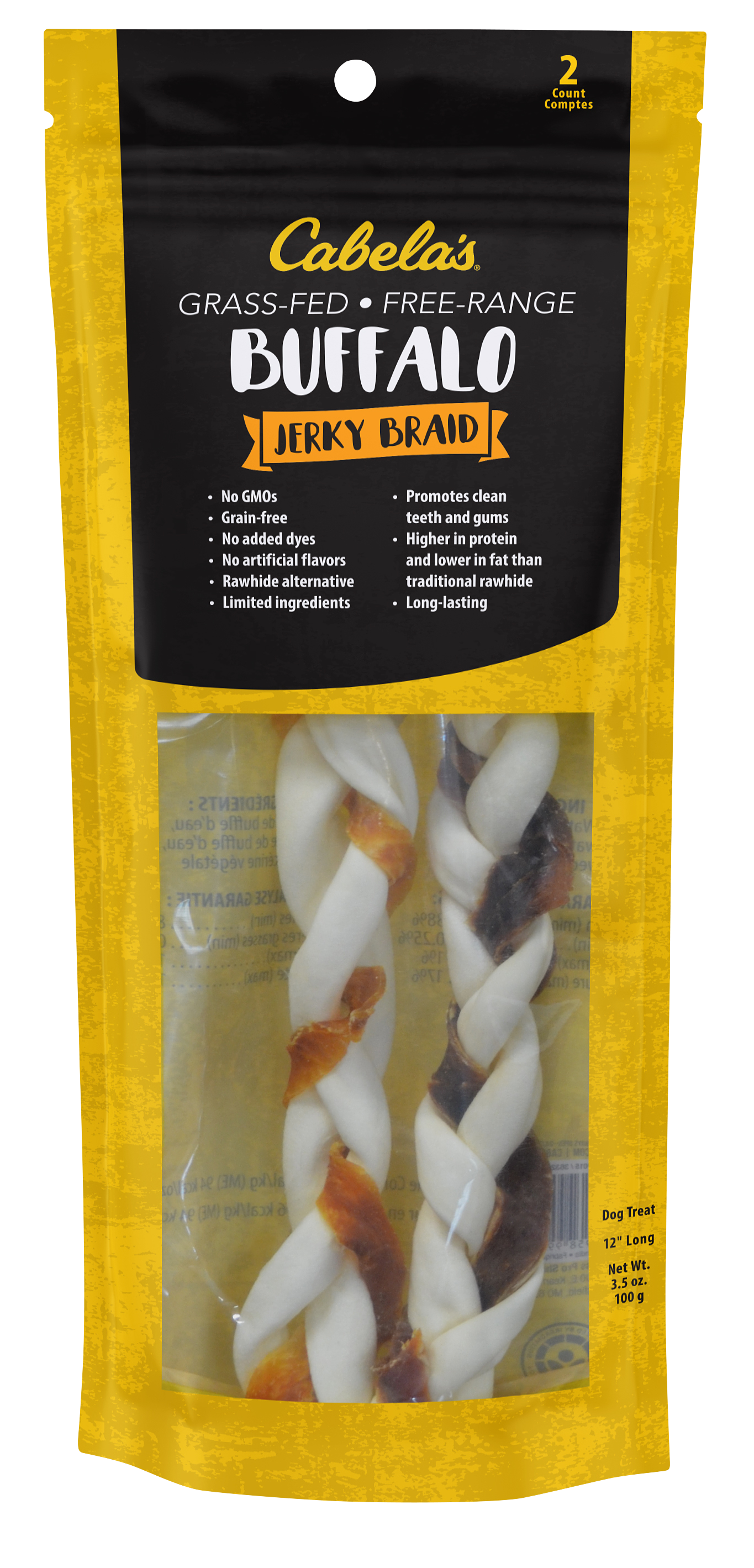 Cabela's Buffalo Jerky Braid Dog Treats - 12″ - 2 Count - Cabela's