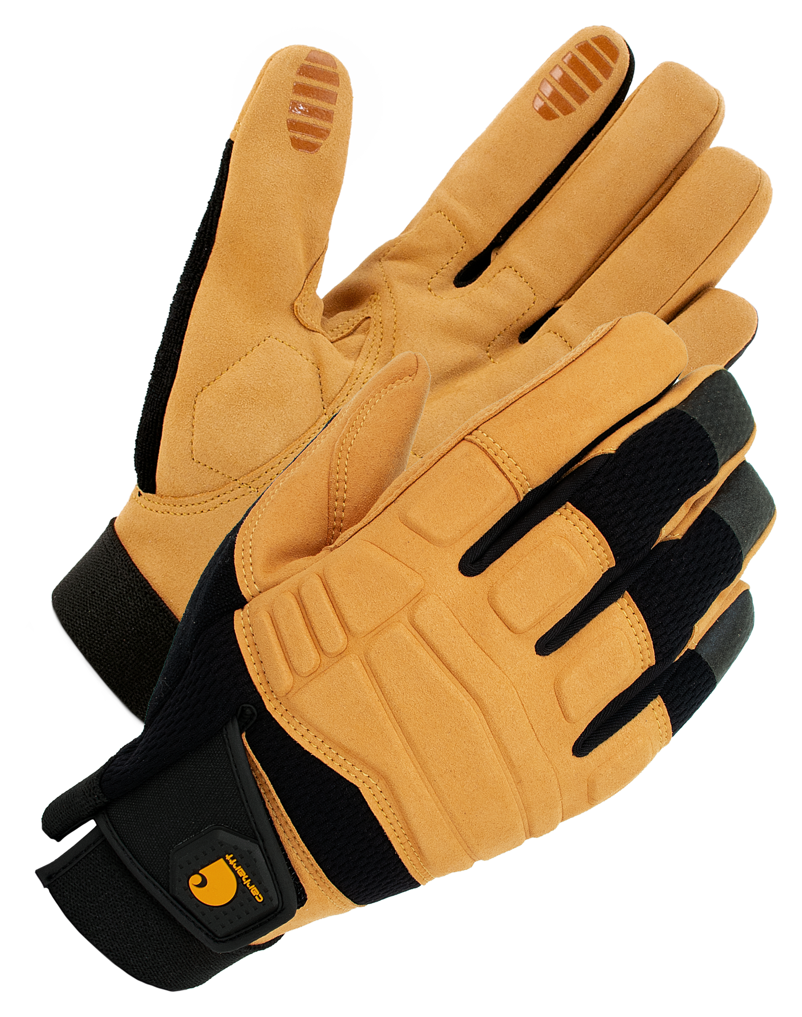 Image of Carhartt Synthetic Leather High Dexterity Molded Knuckle Secure Cuff Gloves for Men - Black Barley - M