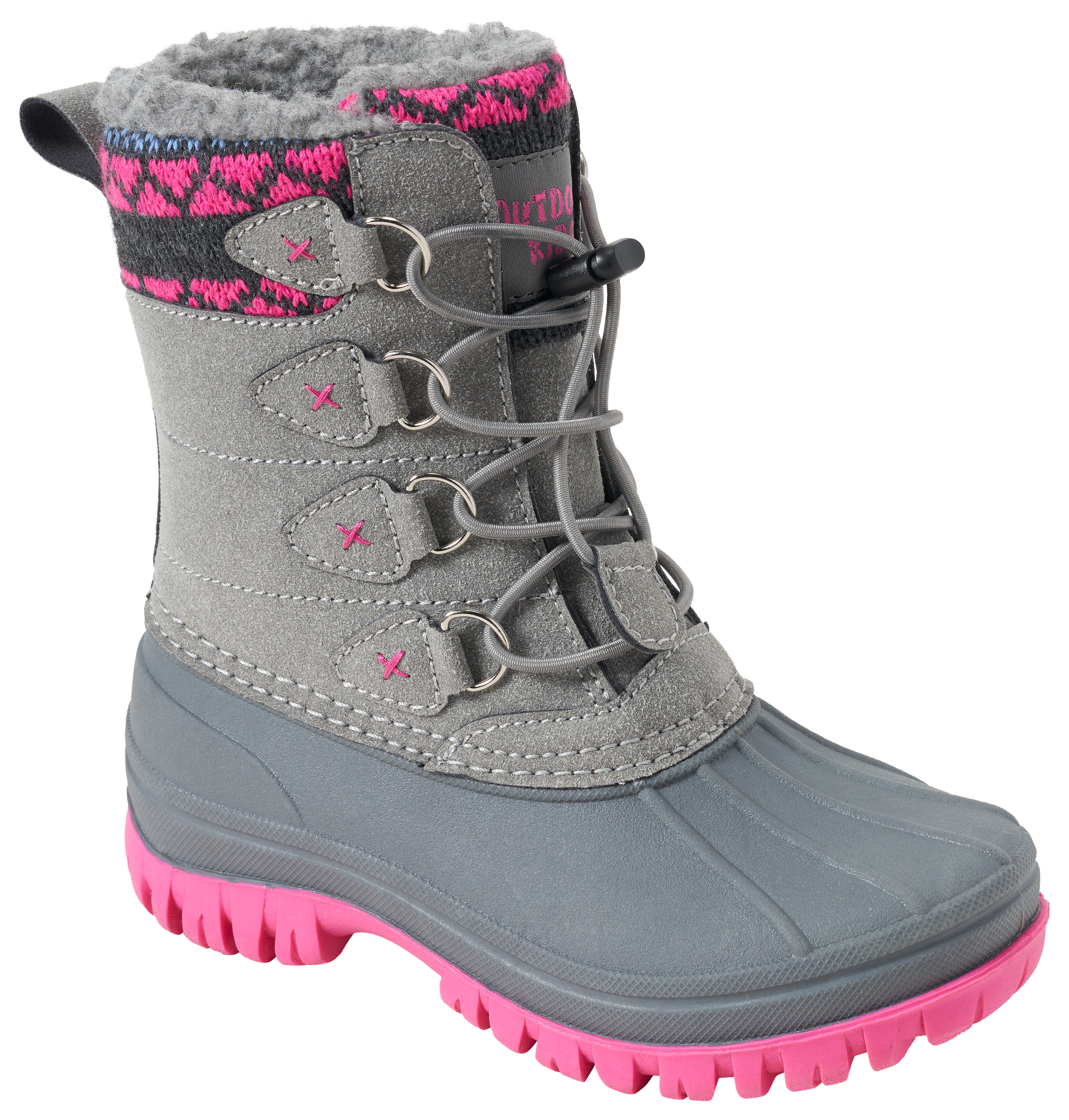 Image of Outdoor Kids Lucerne Insulated Pac Boots for Kids - Grey/Pink - 12 Kids