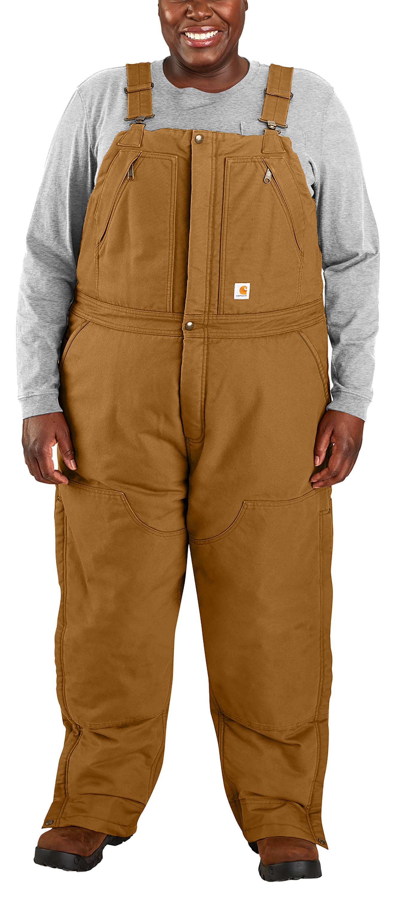 Image of Carhartt Loose-Fit Washed Duck Insulated Biberall Coveralls for Ladies - Carharrt Brown - 3X - Regular