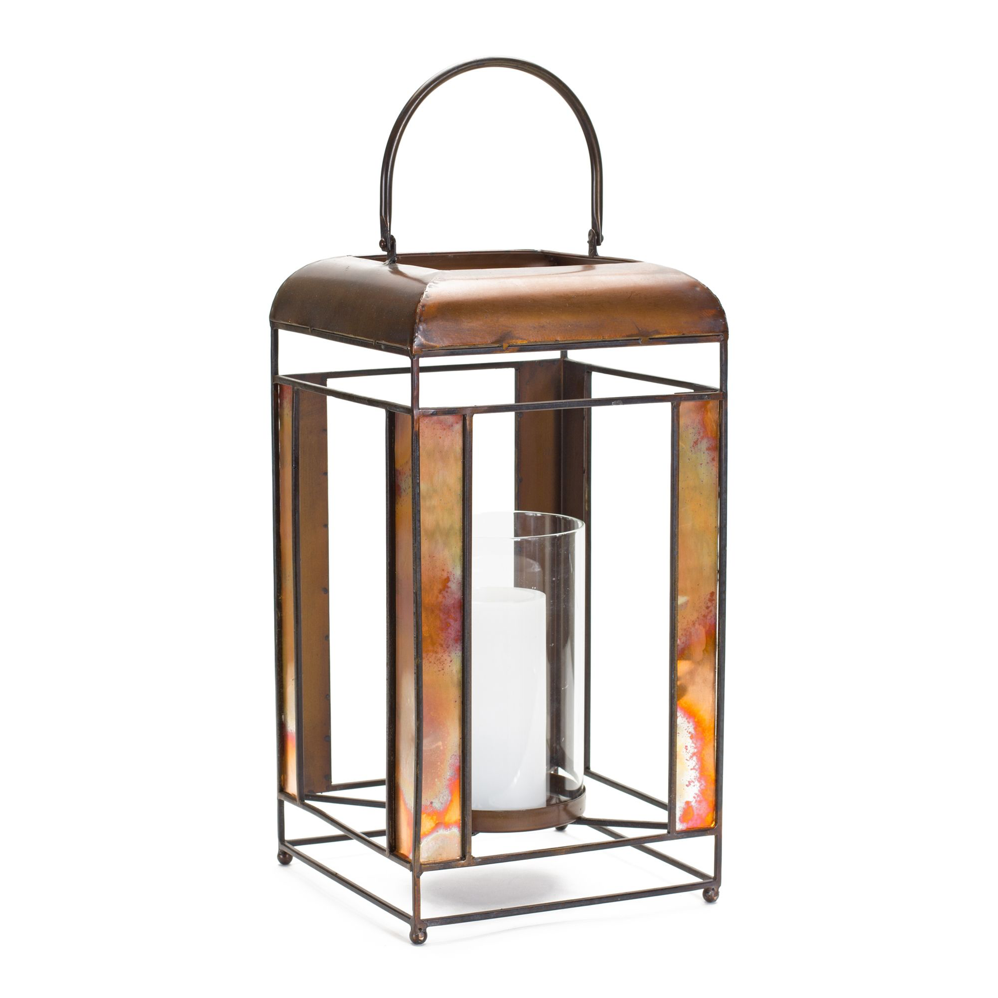 Image of Melrose International Glass-Paned Metal Lantern - 9″ x 17.25″