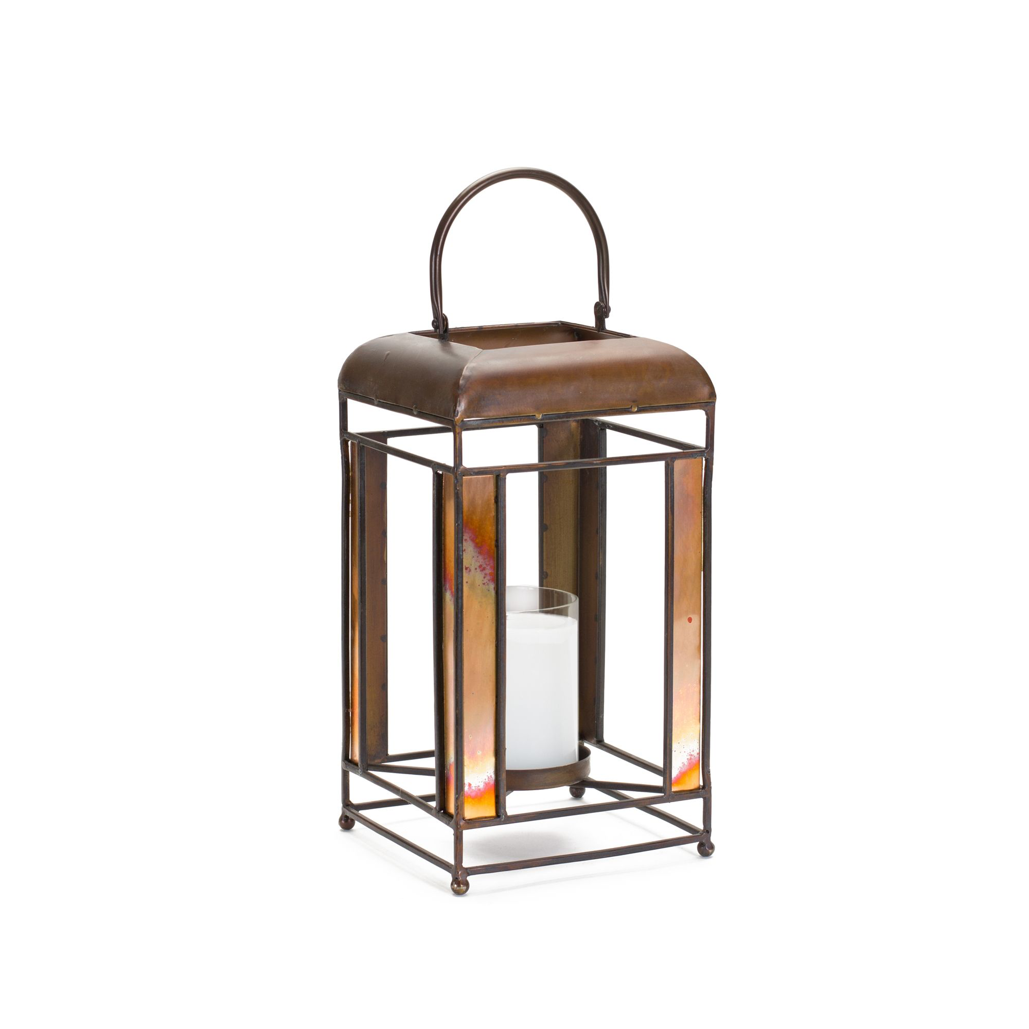 Image of Melrose International Glass-Paned Metal Lantern - 7.25″ x 13.5″