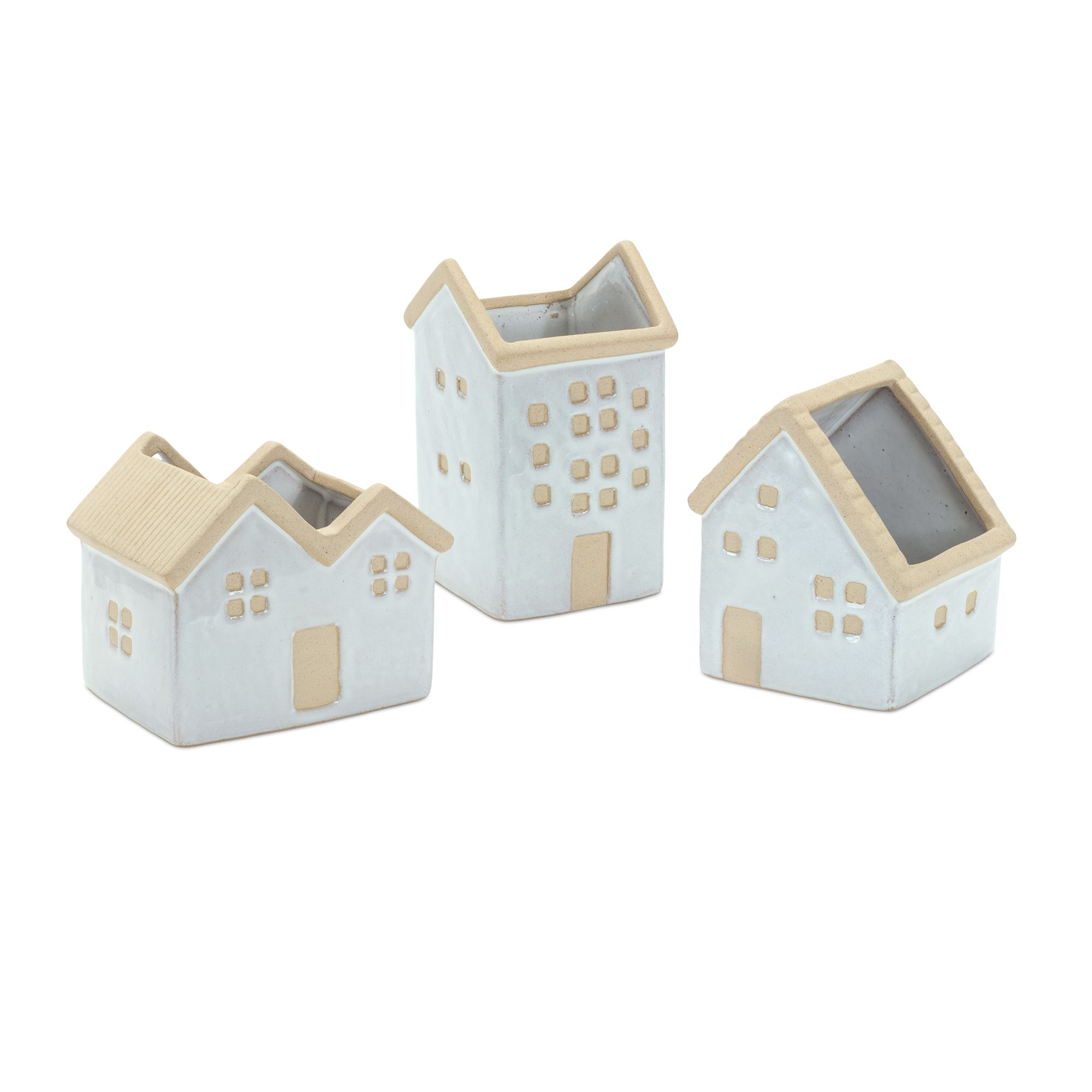 Image of Melrose International Porcelain House Planters Set of 3