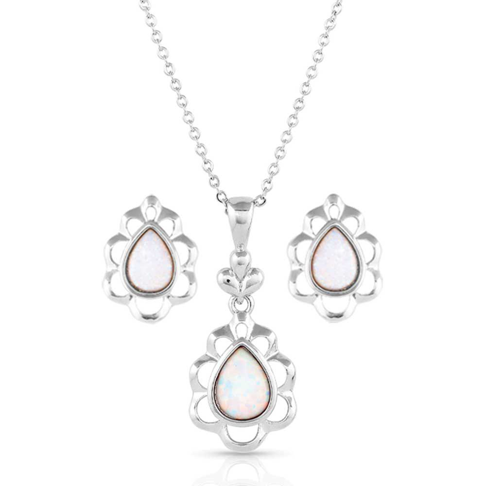 Image of Montana Silversmiths Mystic Snowdrop Opal Necklace and Earrings Jewelry Set