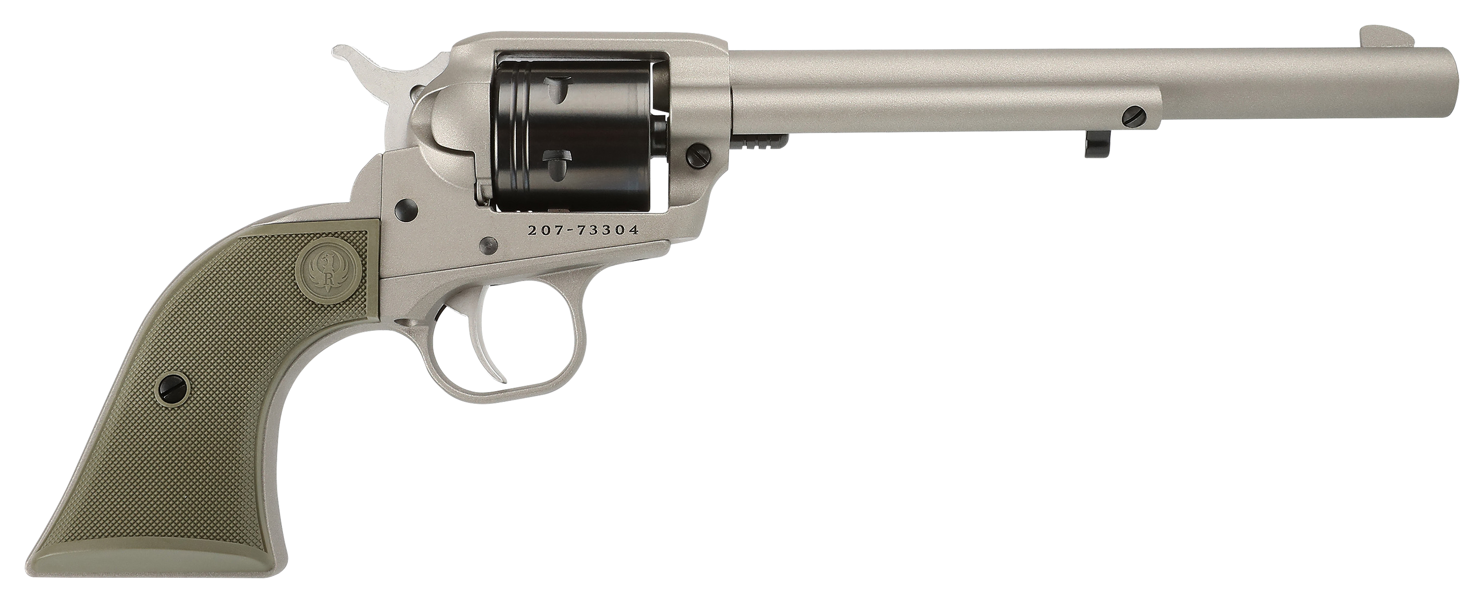 Ruger Wrangler SingleAction Rimfire Revolver with Silver Cerakote Finish  22 LR  75 Barrel  OD Green