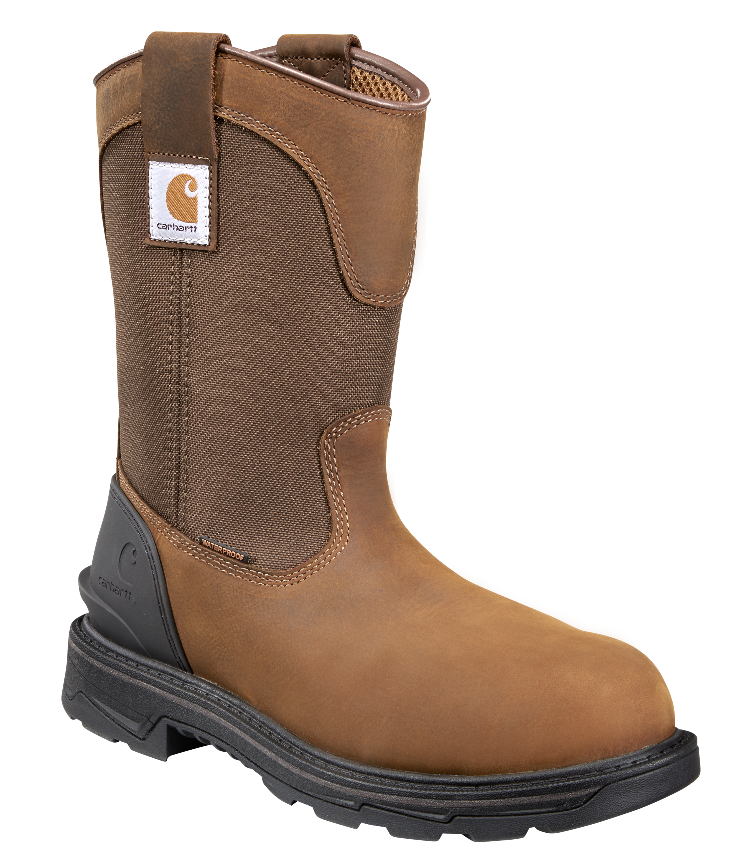 Image of Carhartt Ironwood 11' Waterproof Soft-Toe Wellington Work Boots for Men - Bison Brown Oil Tan - 10M