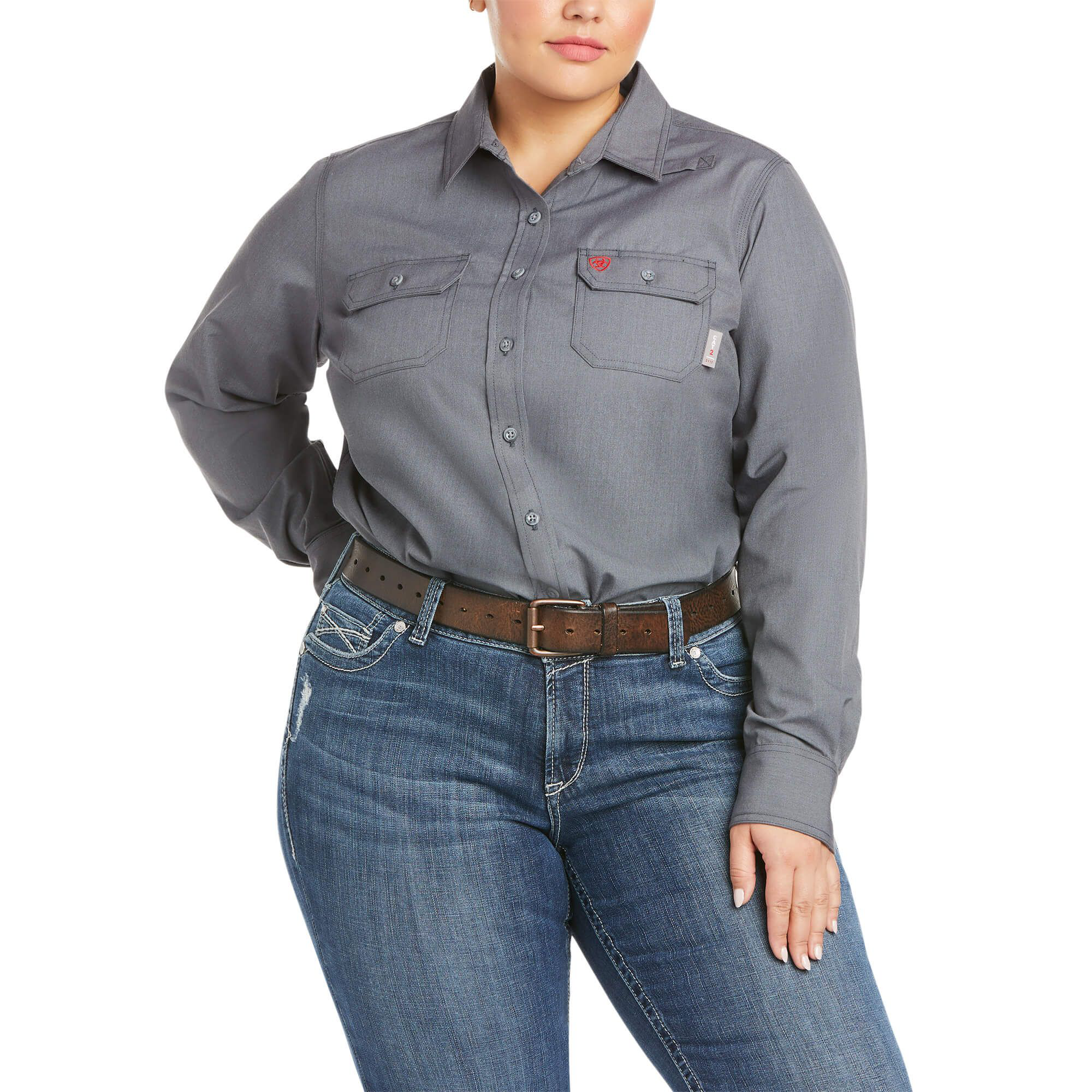 Ariat Flame-Resistant Featherlight Long-Sleeve Work Shirt for Ladies - Gunmetal - 1X - Ariat