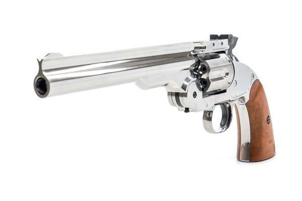 Image of Barra Airguns Schofield No.3 Vintage Cowboy Series Western Revolver CO2 BB Pistol - Nickel - 7″