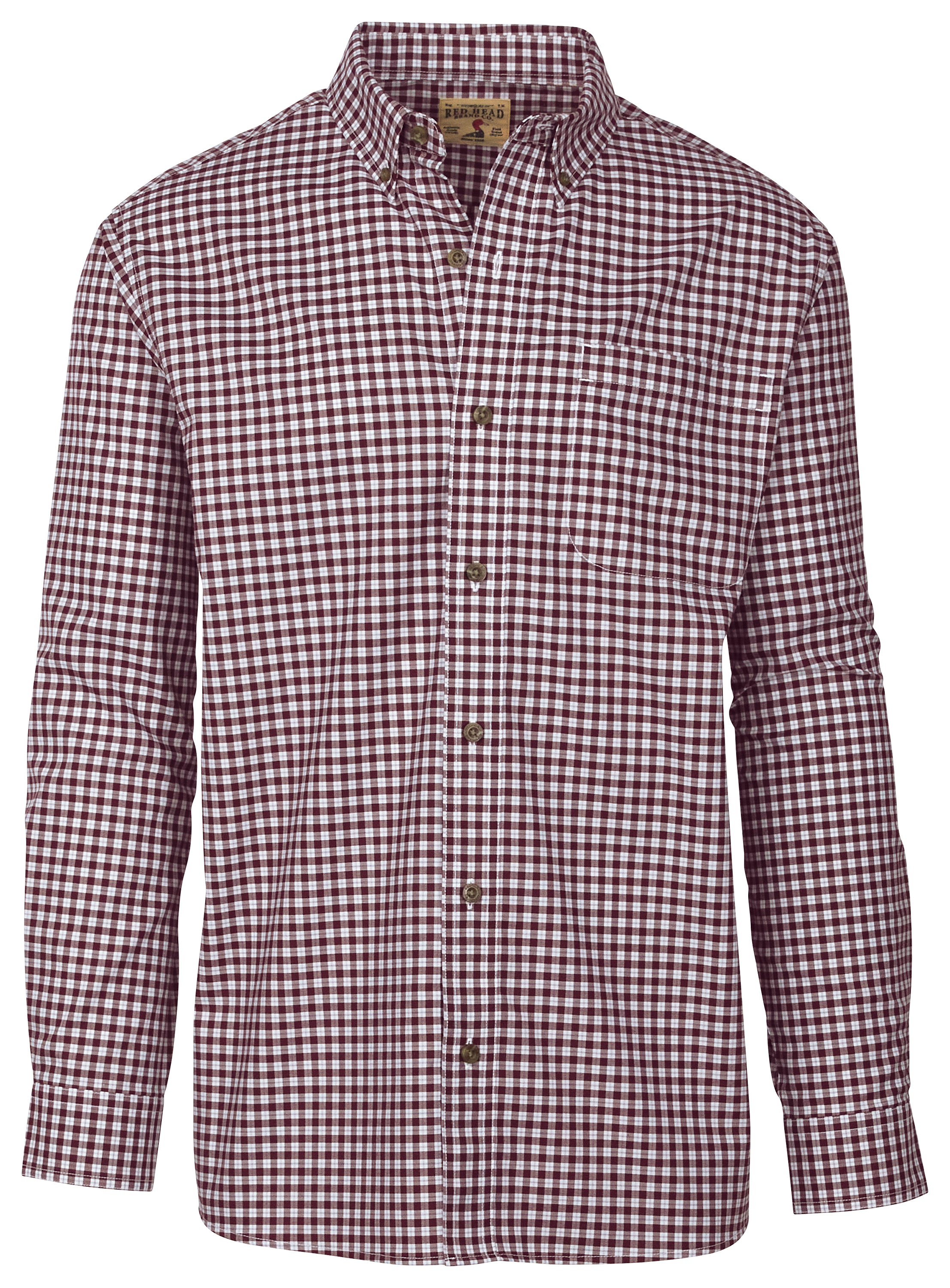 RedHead Wrinkle-Free Easy-Care Button-Down Long-Sleeve Shirt for Men - Dark Burgundy Gingham - LT - RedHead